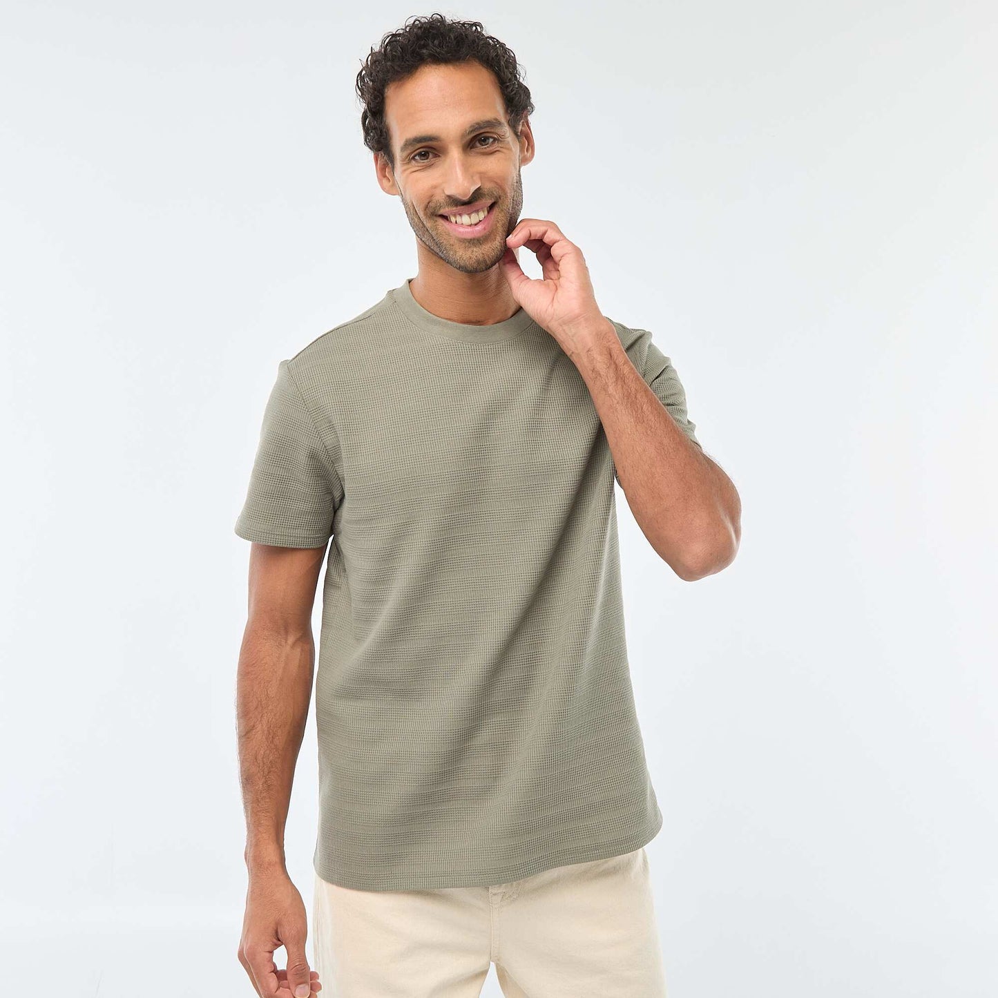 Waffle Knit Short Sleeve T-Shirt GREEN