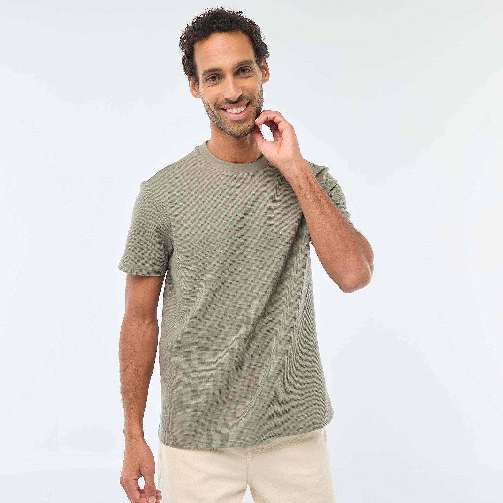 Waffle Knit Short Sleeve T-Shirt GREEN