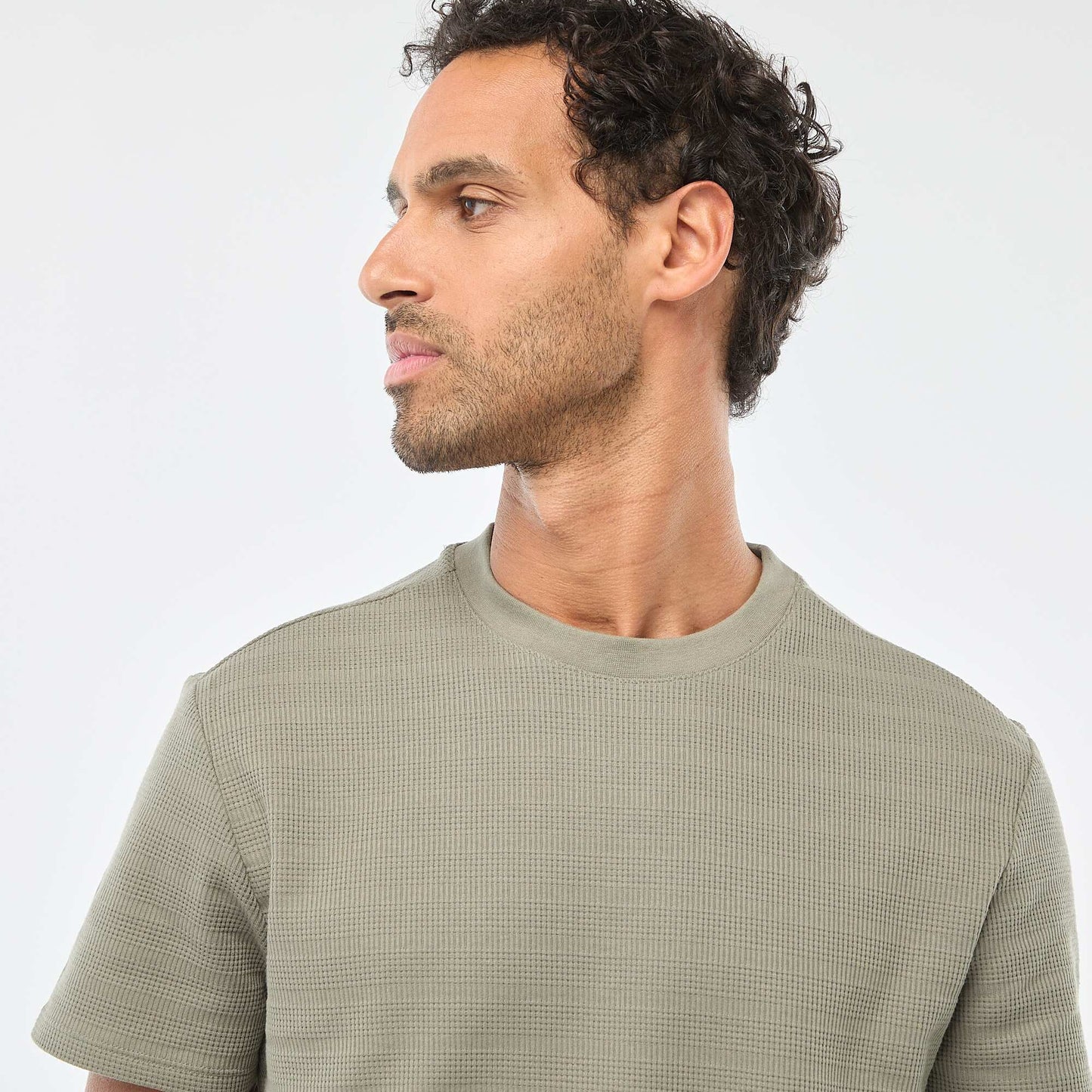 Waffle Knit Short Sleeve T-Shirt GREEN