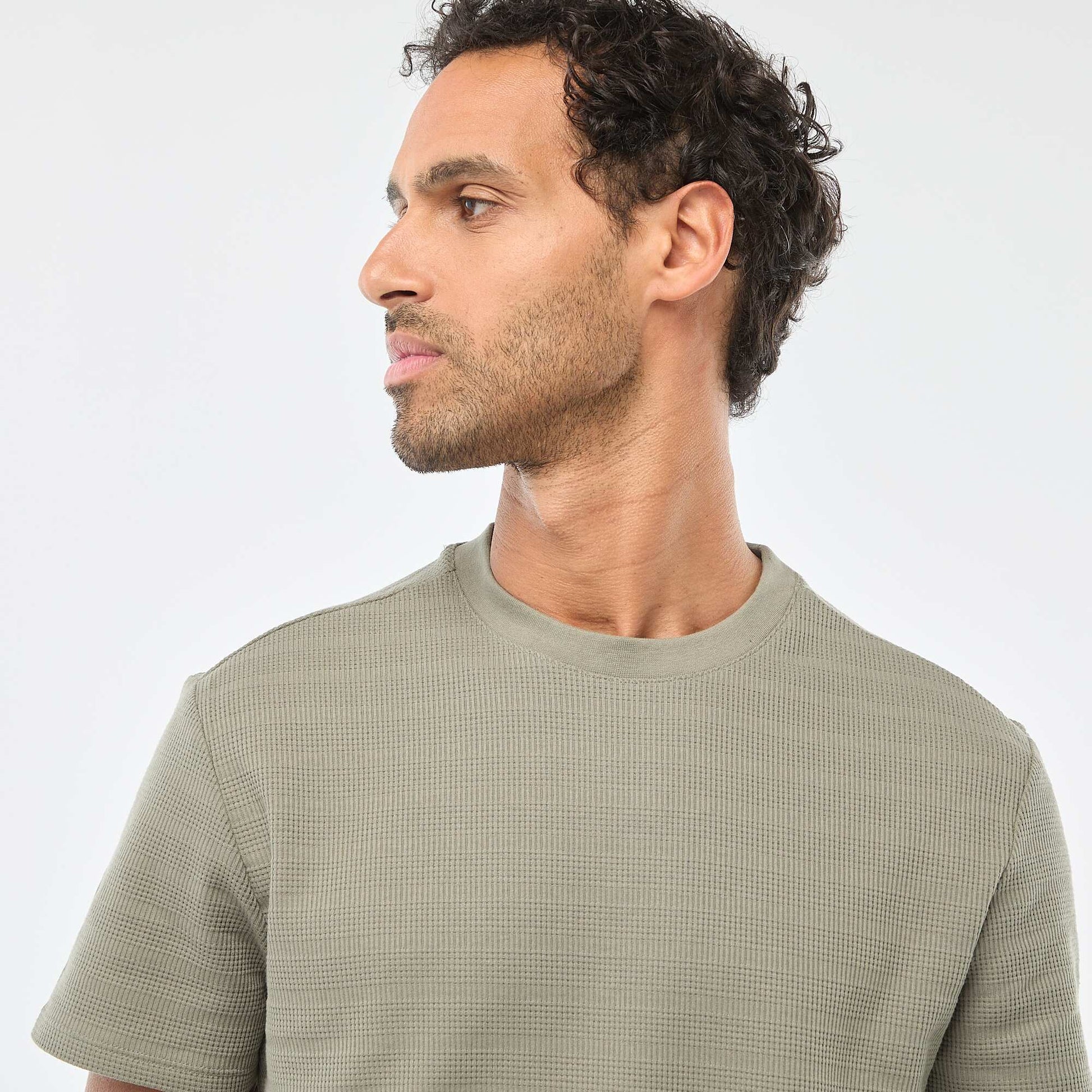 Waffle Knit Short Sleeve T-Shirt GREEN