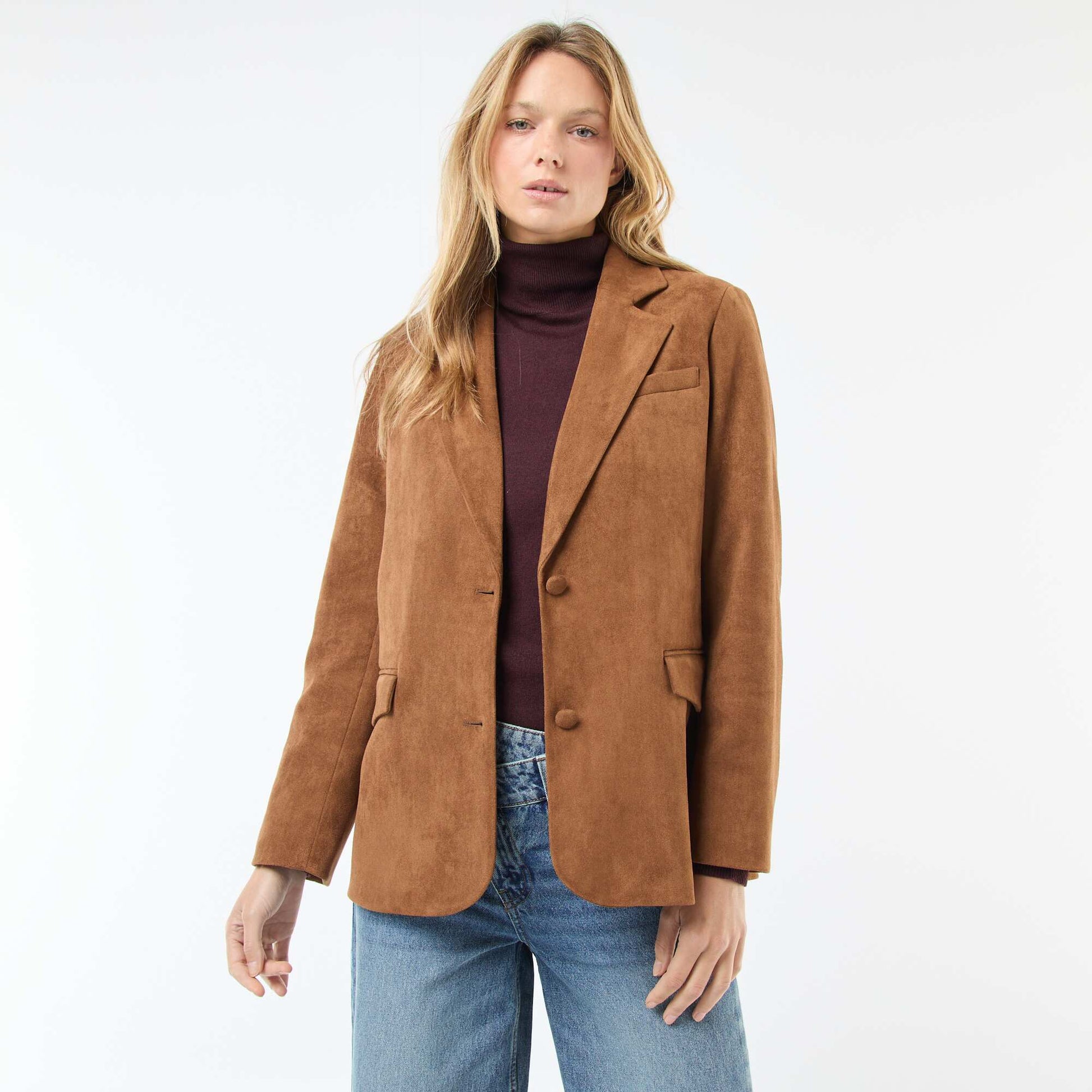 Faux Suede Blazer Jacket BROWN