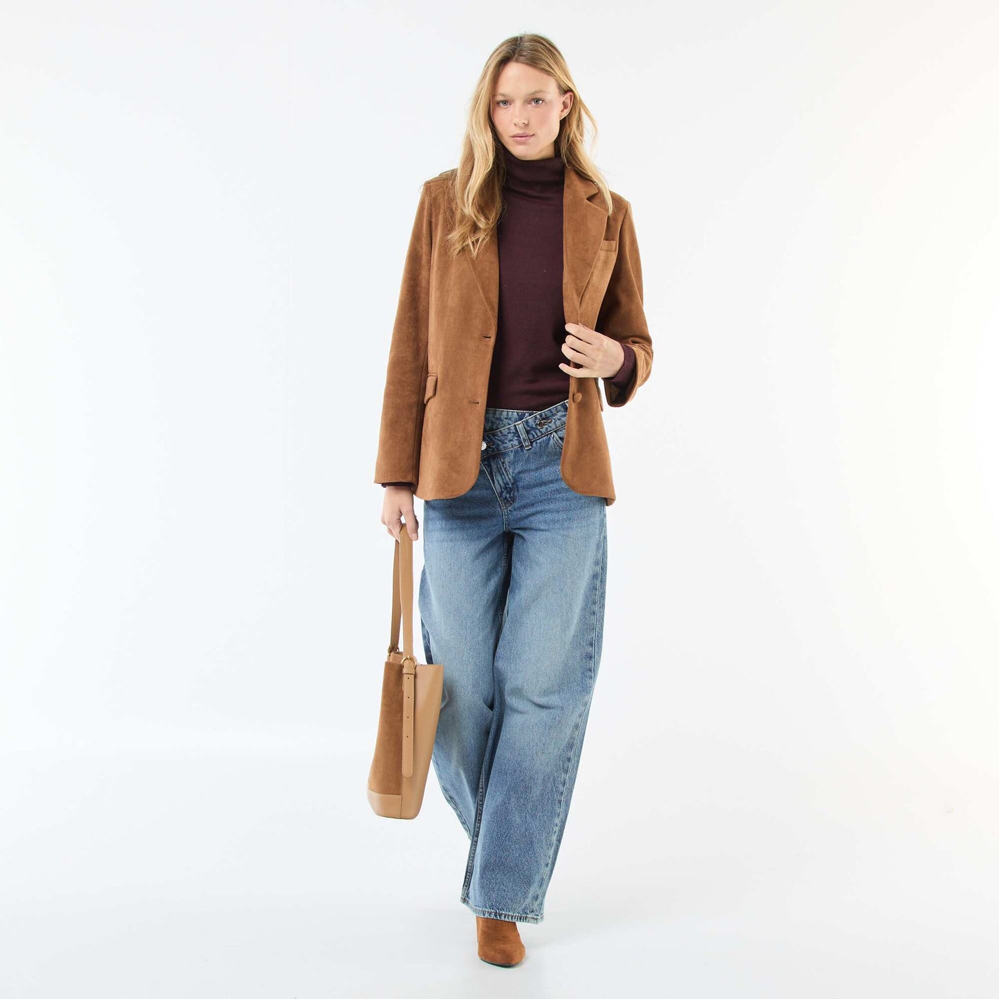 Faux Suede Blazer Jacket BROWN