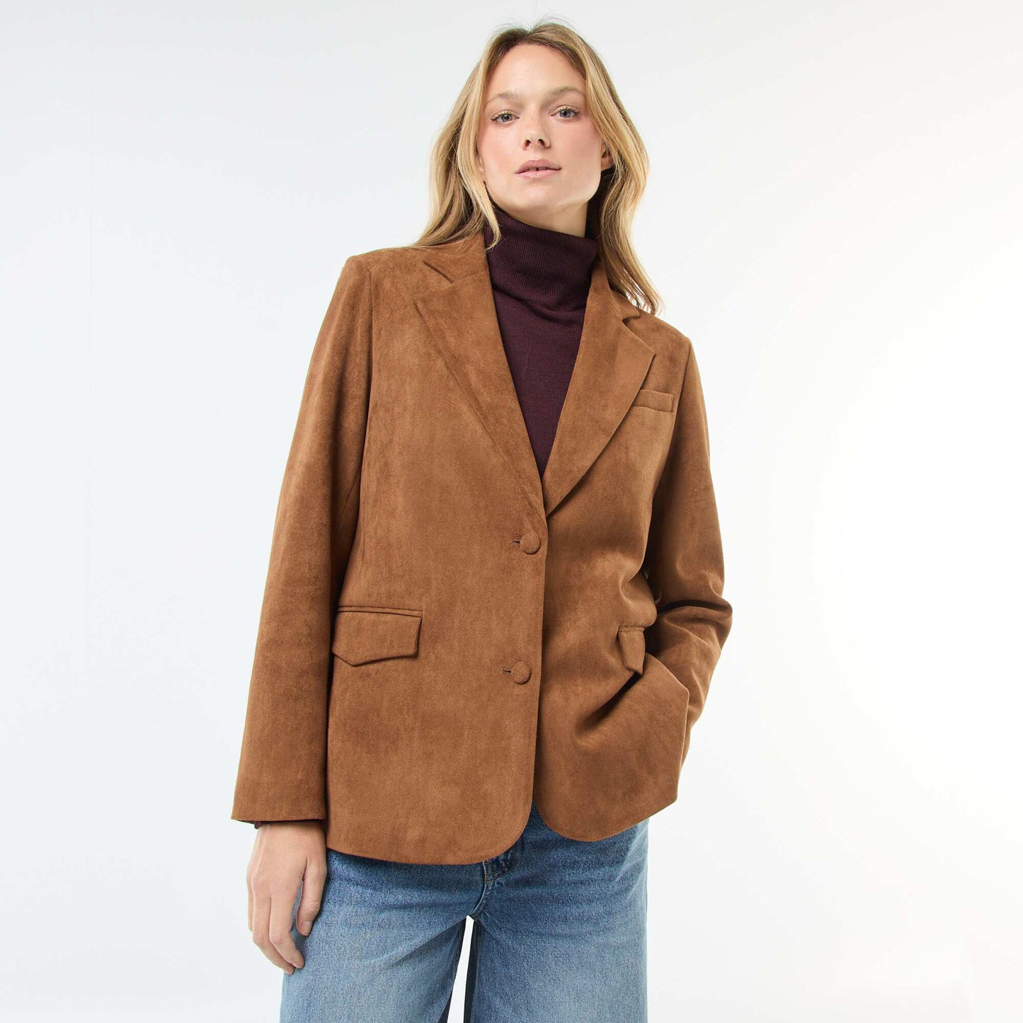 Faux Suede Blazer Jacket BROWN