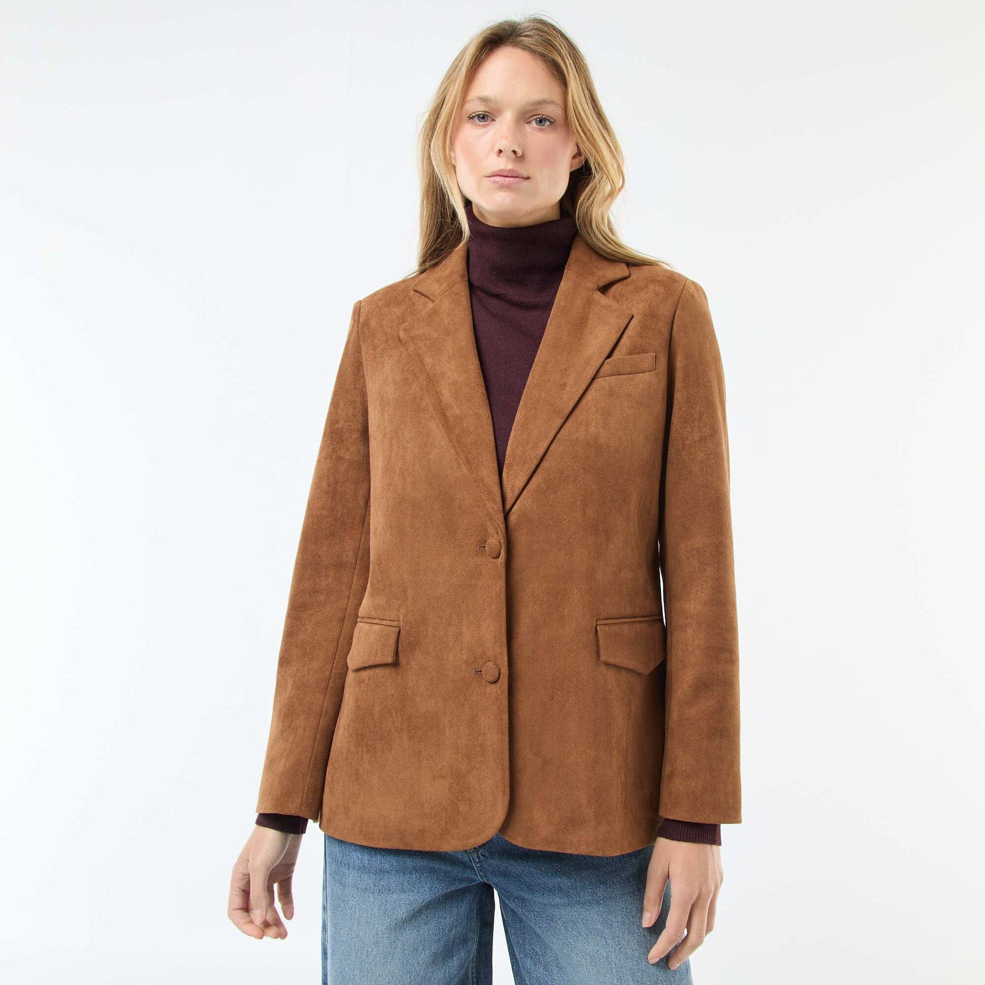 Faux Suede Blazer Jacket BROWN