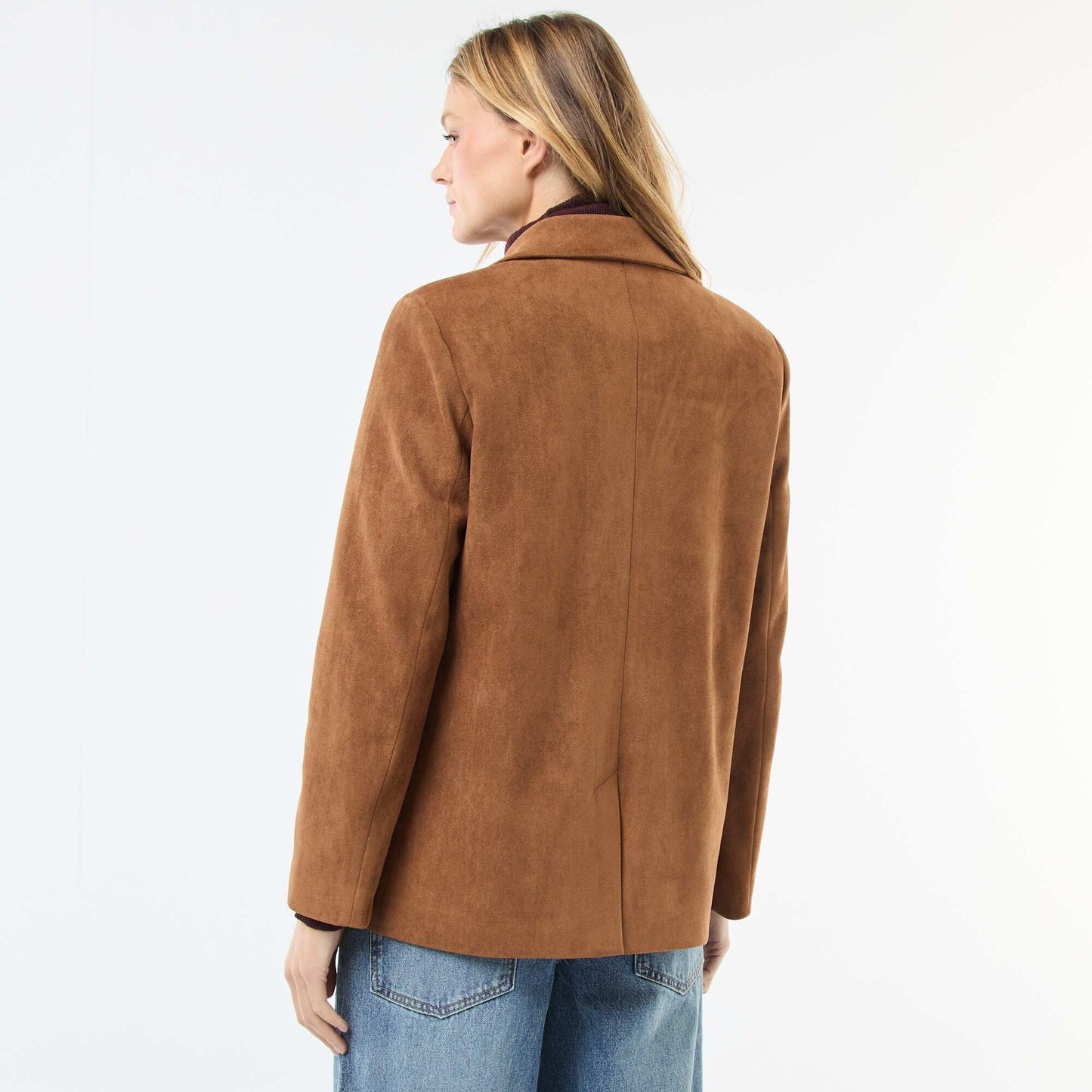 Faux Suede Blazer Jacket BROWN
