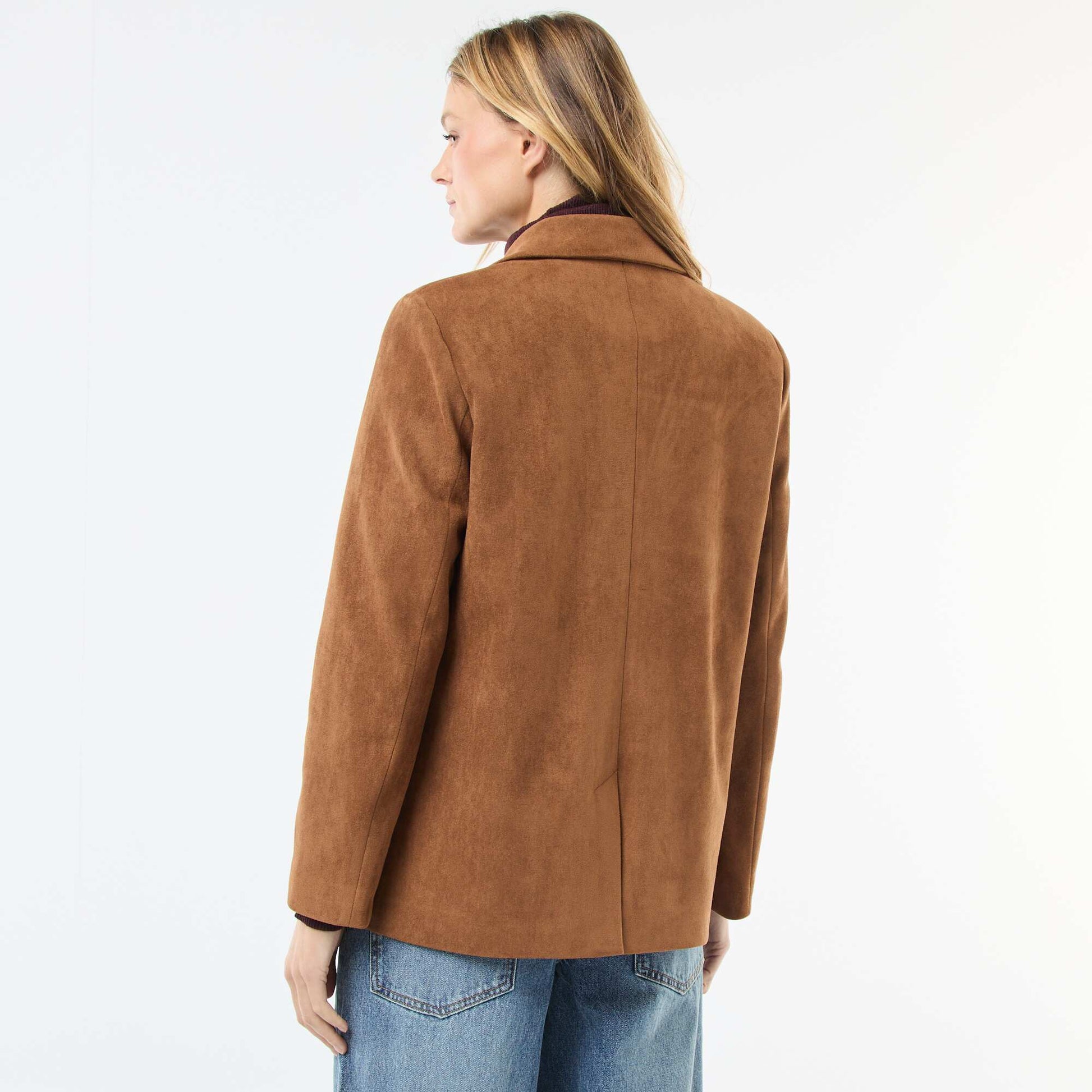 Faux Suede Blazer Jacket BROWN