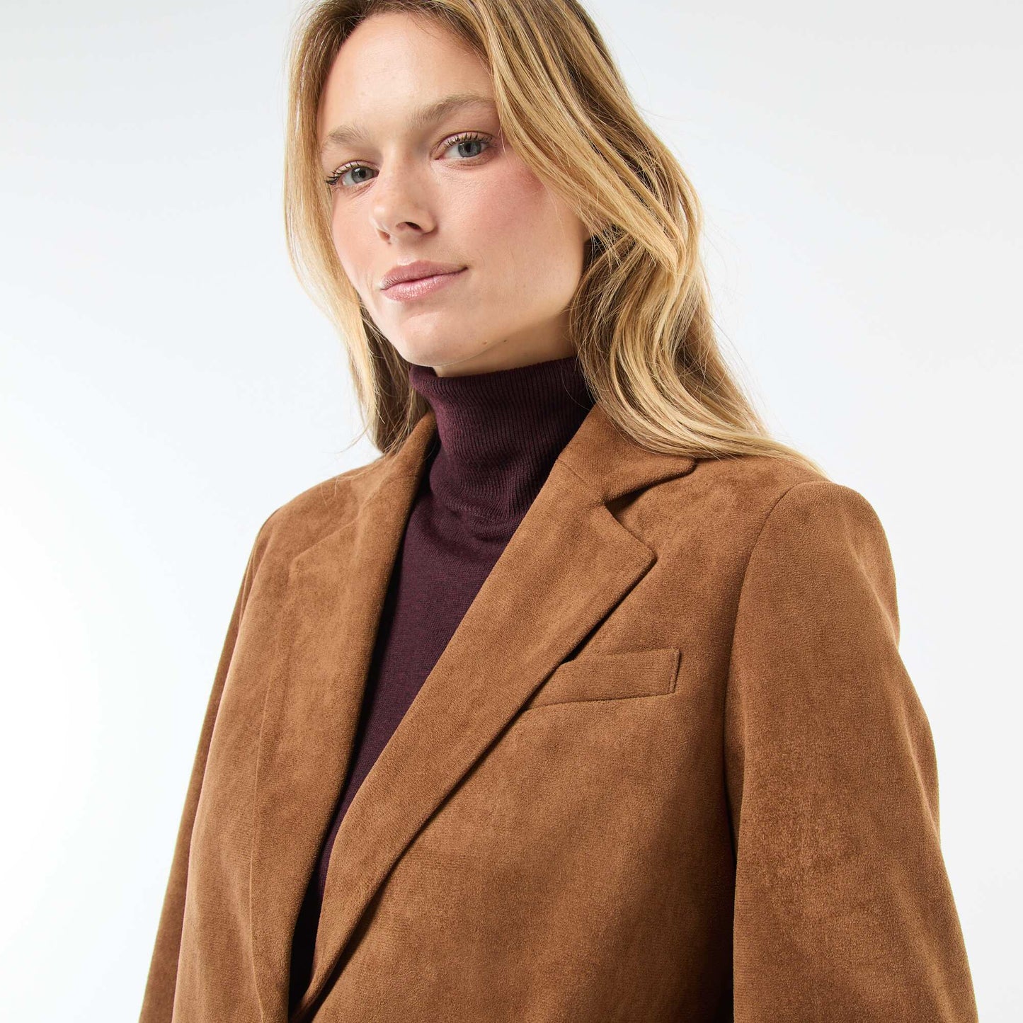 Faux Suede Blazer Jacket BROWN