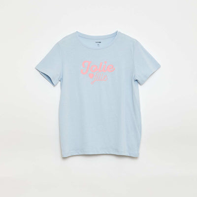 Short-Sleeved Printed Message T-Shirt BLUE