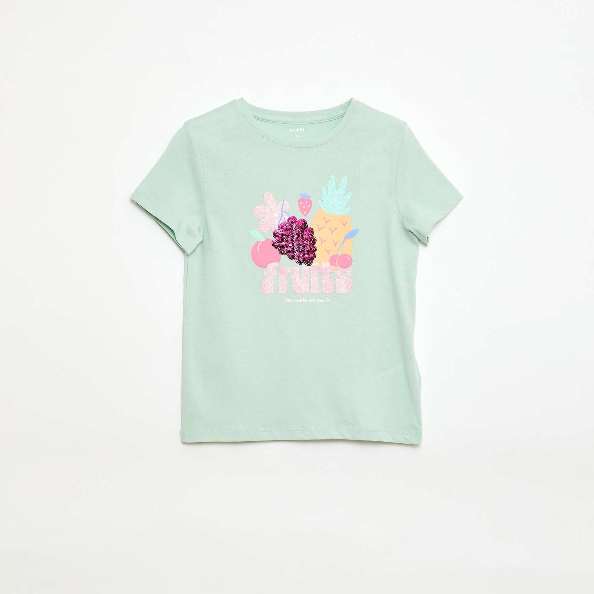 Short-Sleeved T-Shirt with Sequin Design GREEN