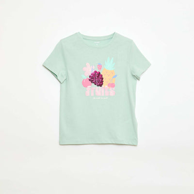 Short-Sleeved T-Shirt with Sequin Design GREEN