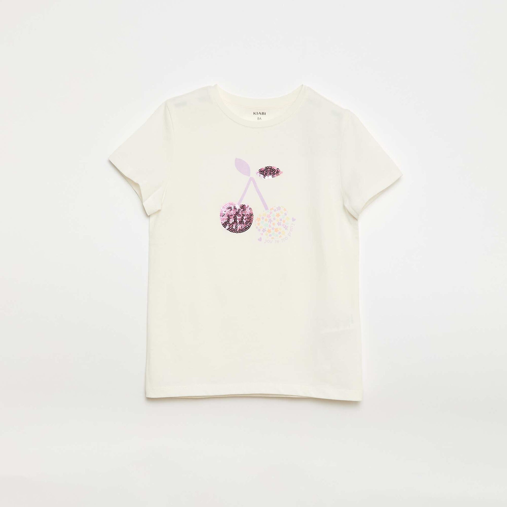 Short-Sleeved T-shirt with Sequin Design WHITE