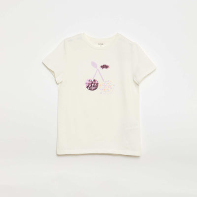 Short-Sleeved T-shirt with Sequin Design WHITE
