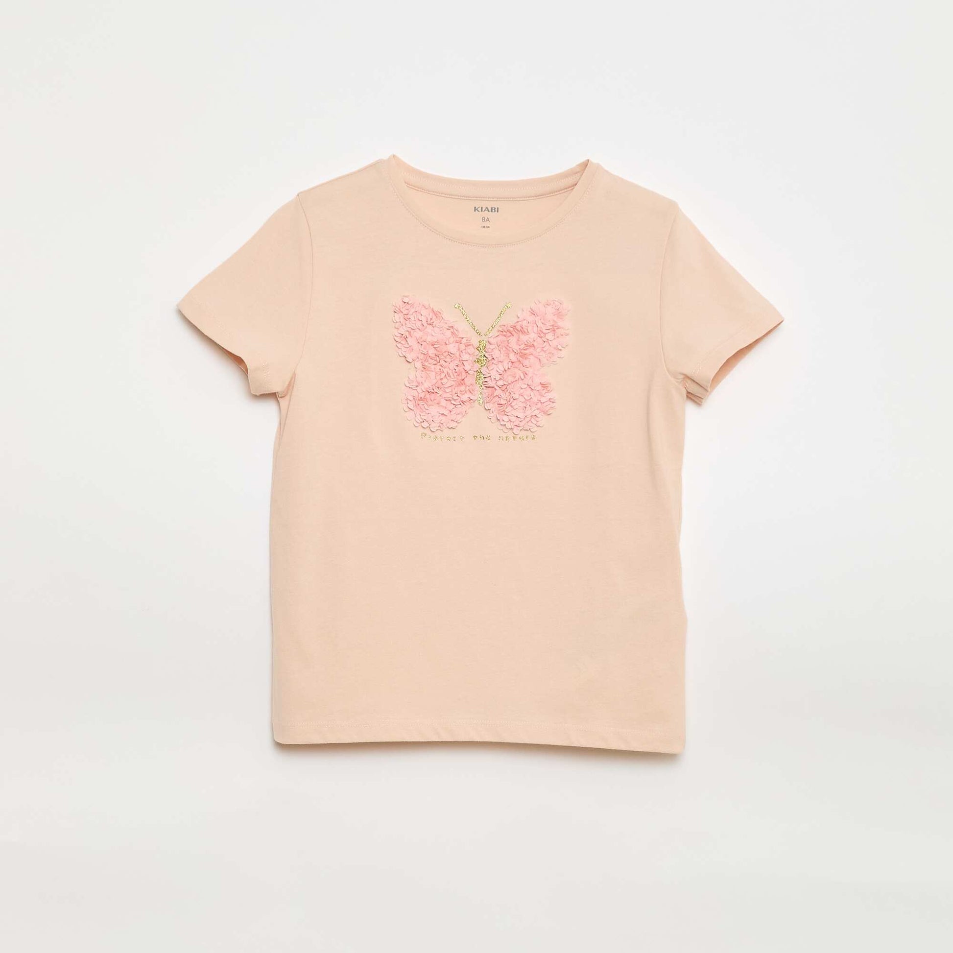 Short-Sleeved T-Shirt with Sequin Design PINK