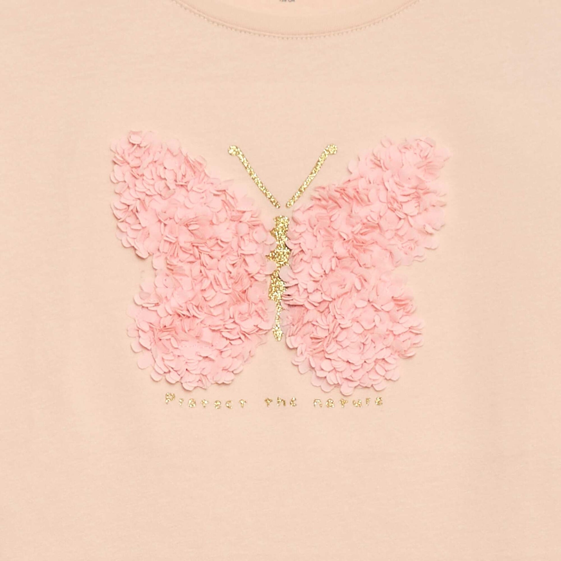Short-Sleeved T-Shirt with Sequin Design PINK