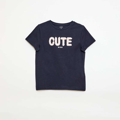 Short-sleeved T-shirt with sequin design BLUE