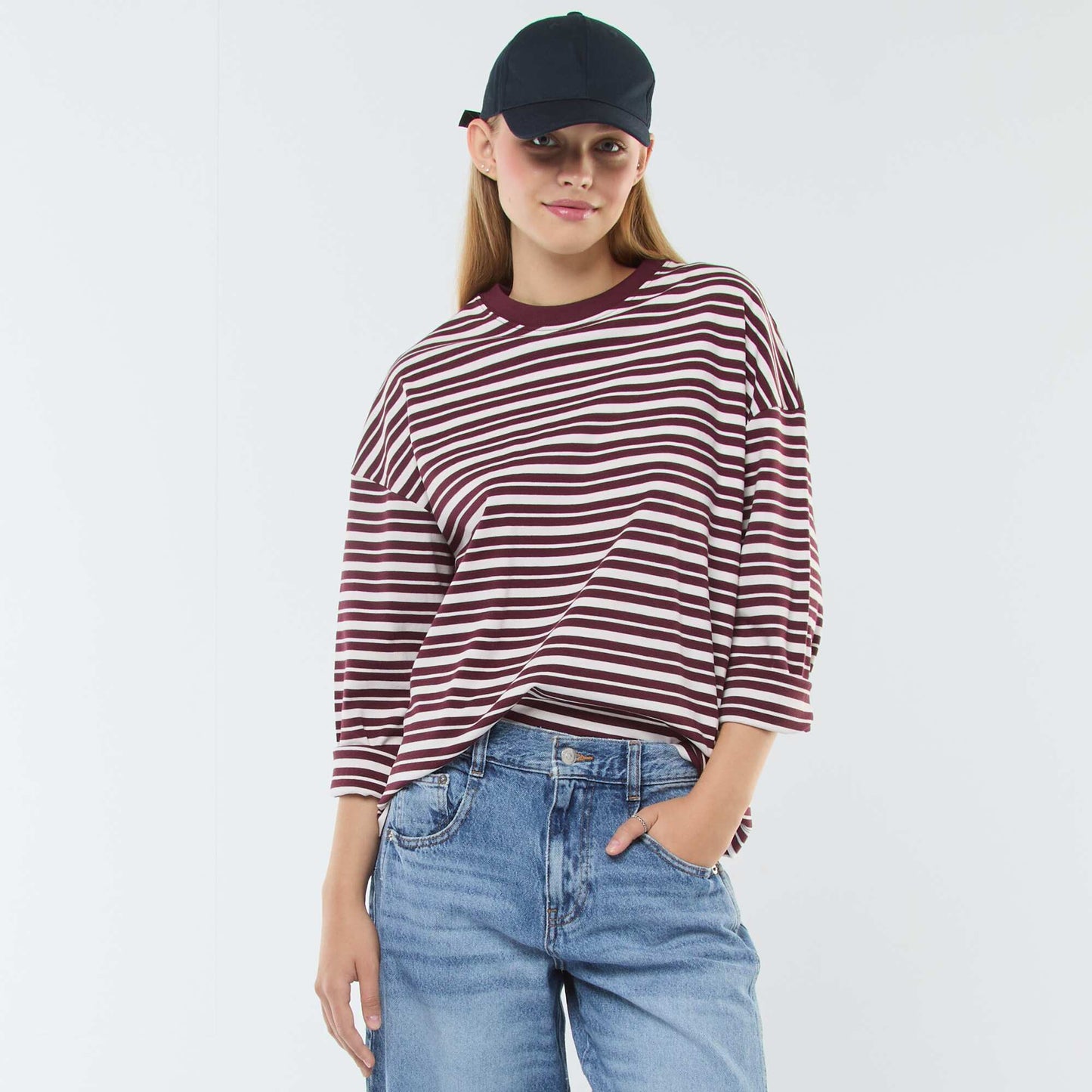 Striped T-shirt with long sleeves BROWN