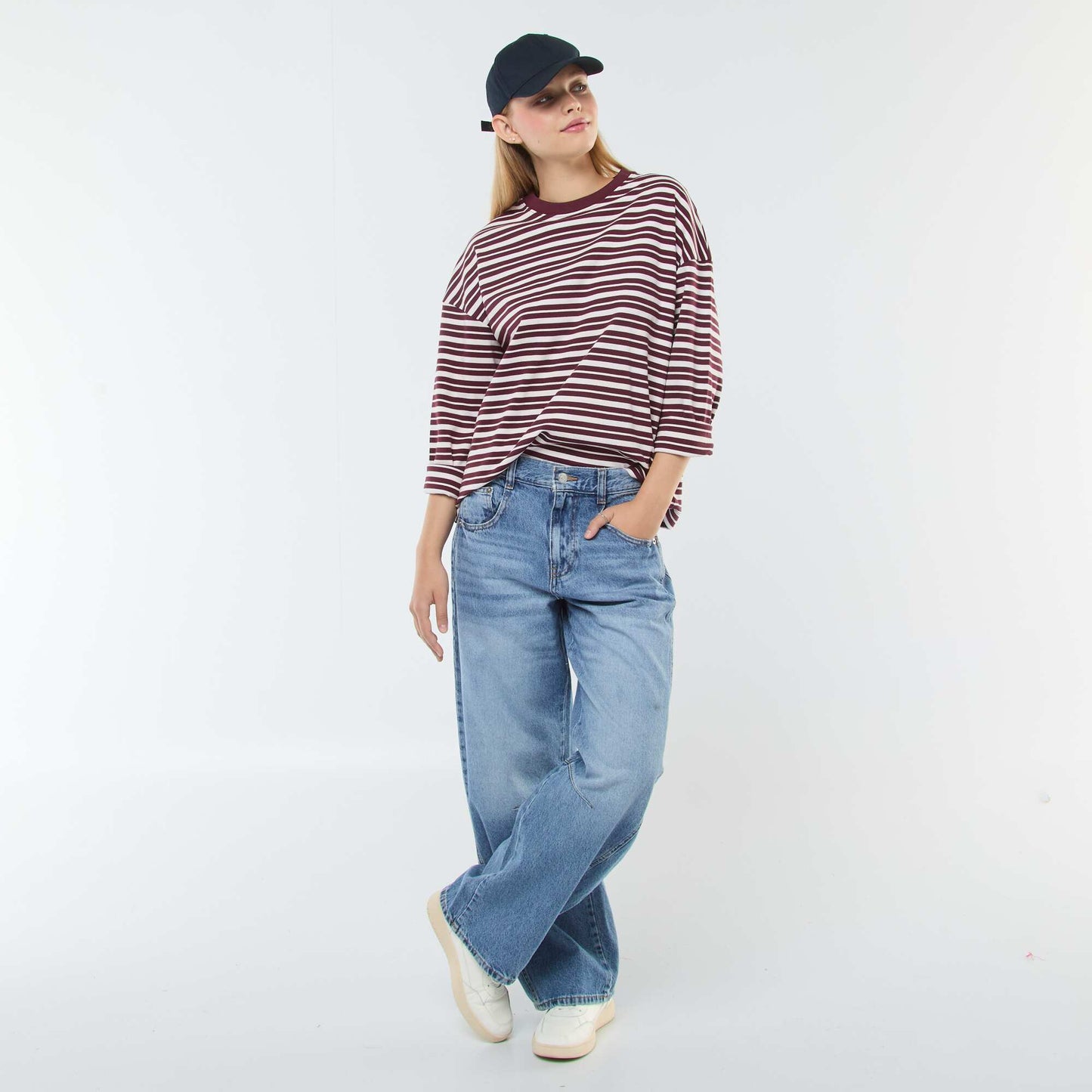Striped T-shirt with long sleeves BROWN