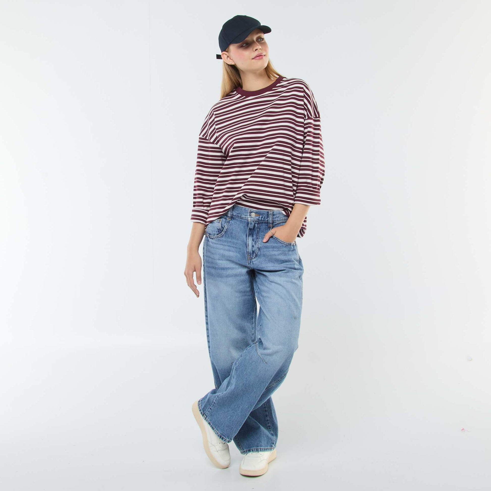 Striped T-shirt with long sleeves BROWN