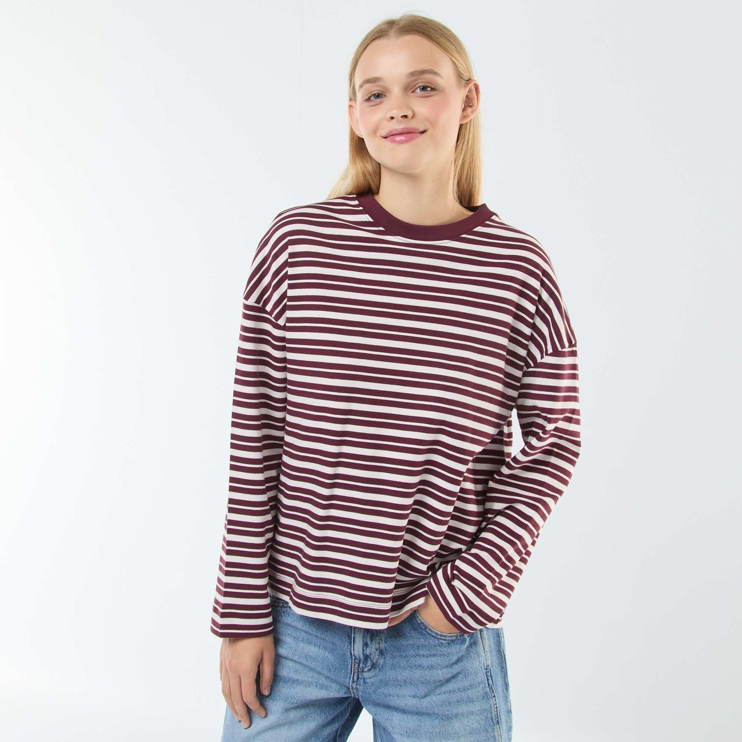 Striped T-shirt with long sleeves BROWN