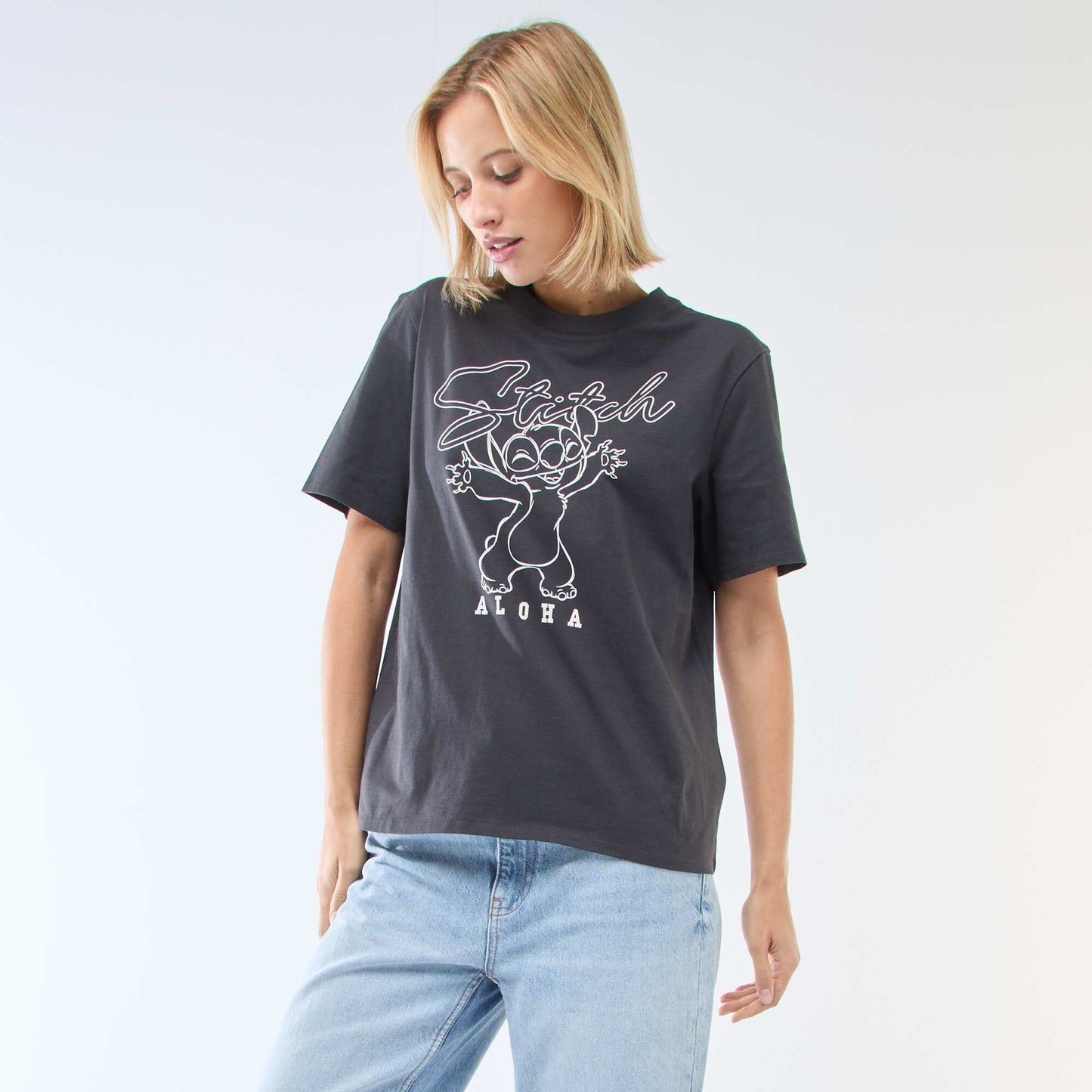 Straight-fit 'Stitch' Print T-shirt BLACK