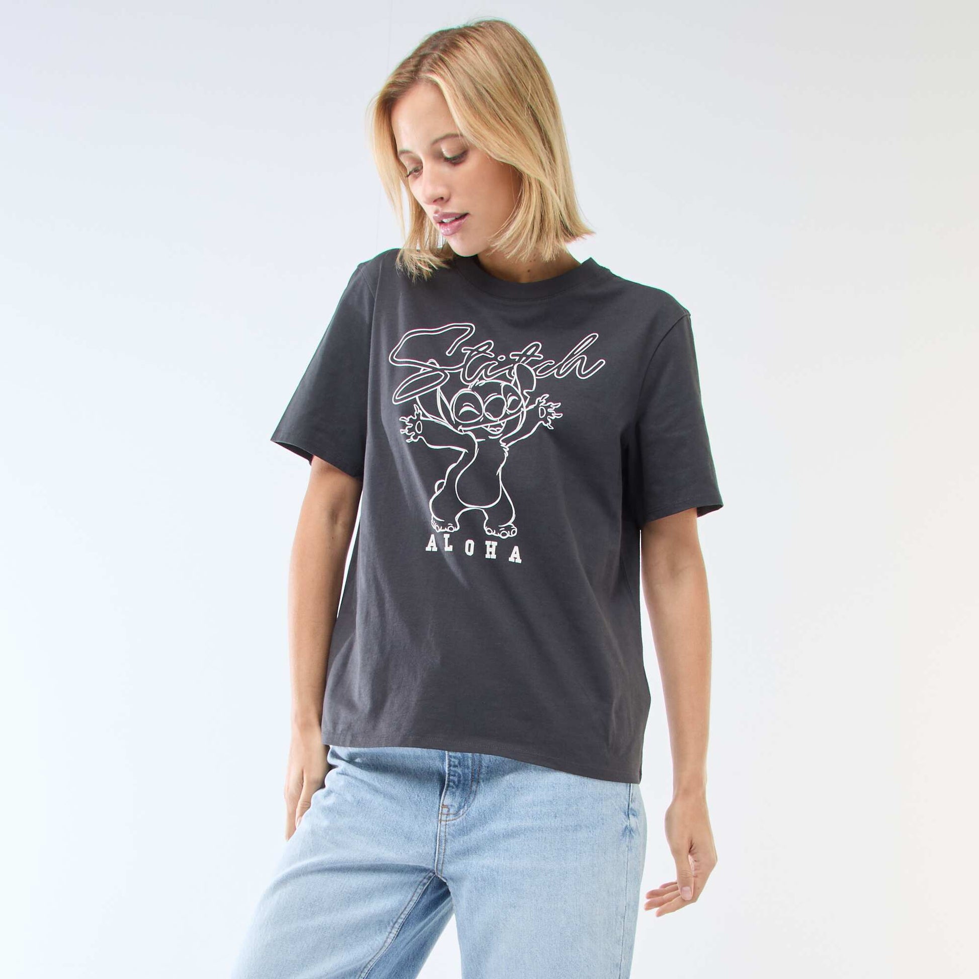 Straight-fit 'Stitch' Print T-shirt BLACK