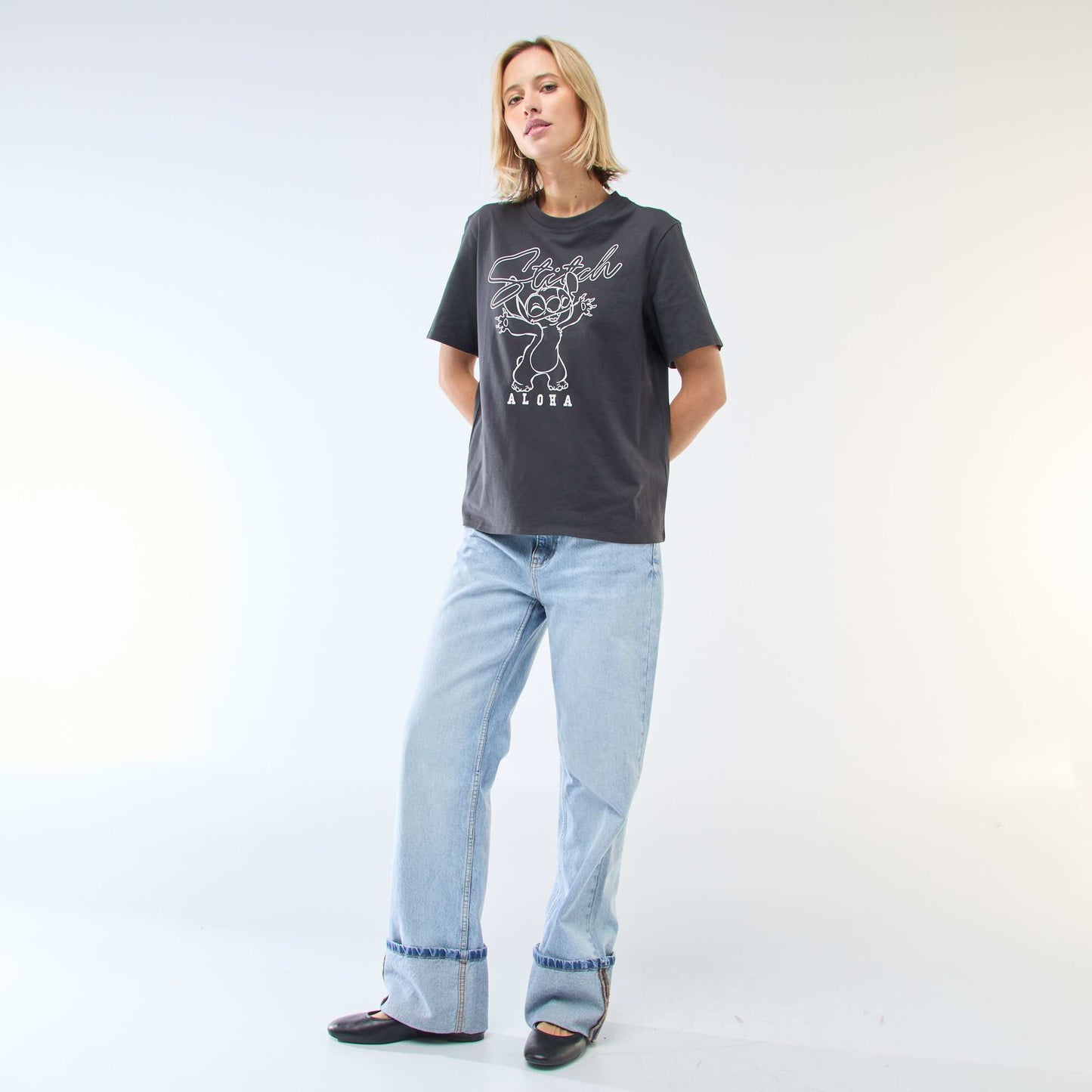 Straight-fit 'Stitch' Print T-shirt BLACK