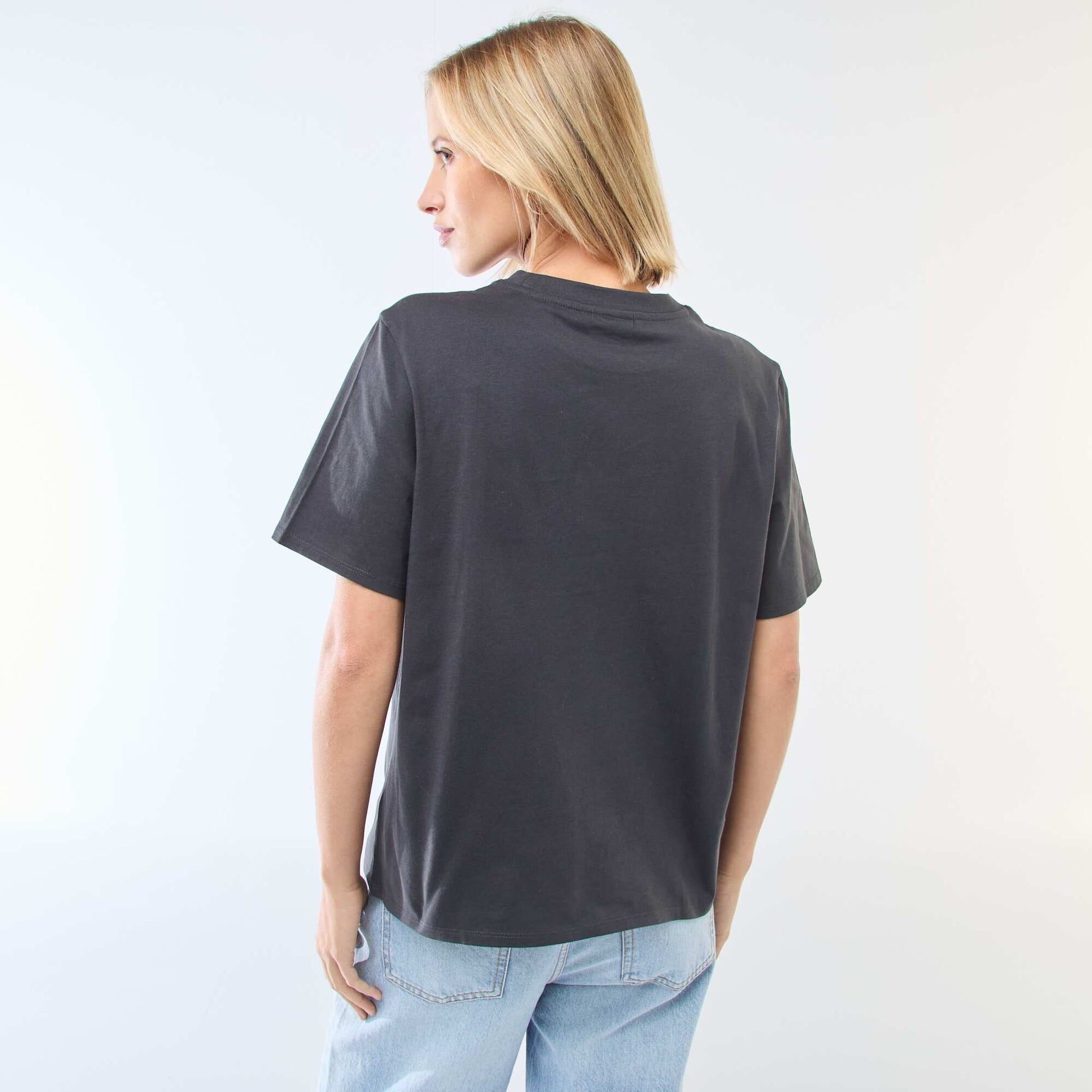 Straight-fit 'Stitch' Print T-shirt BLACK