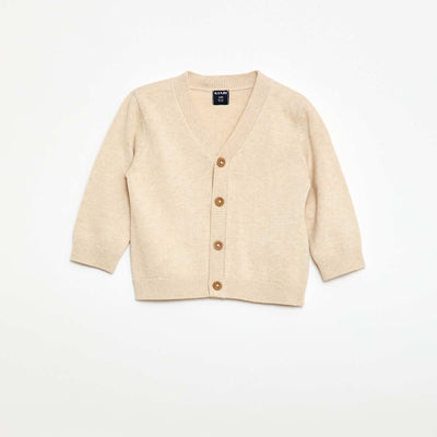 Fine knit V-neck cardigan BEIGE
