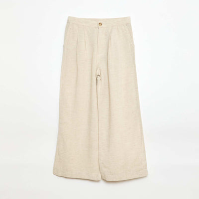 Wide-Leg Linen-Blend Trousers WHITE