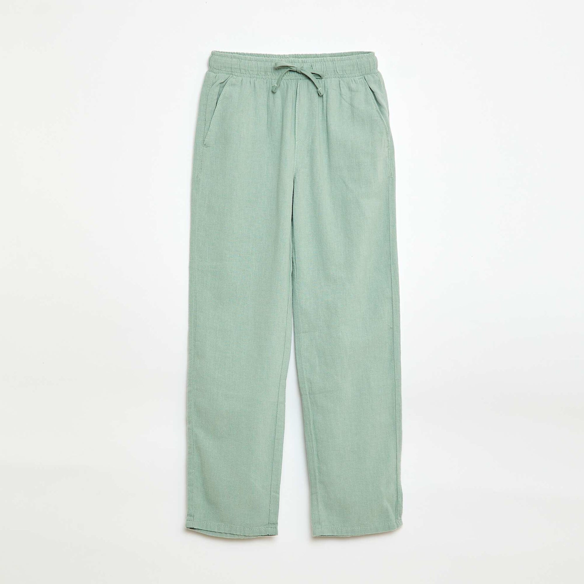 Regular Fit Linen Blend Trousers GREEN