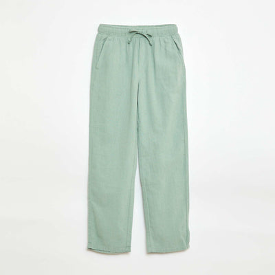 Regular Fit Linen Blend Trousers GREEN