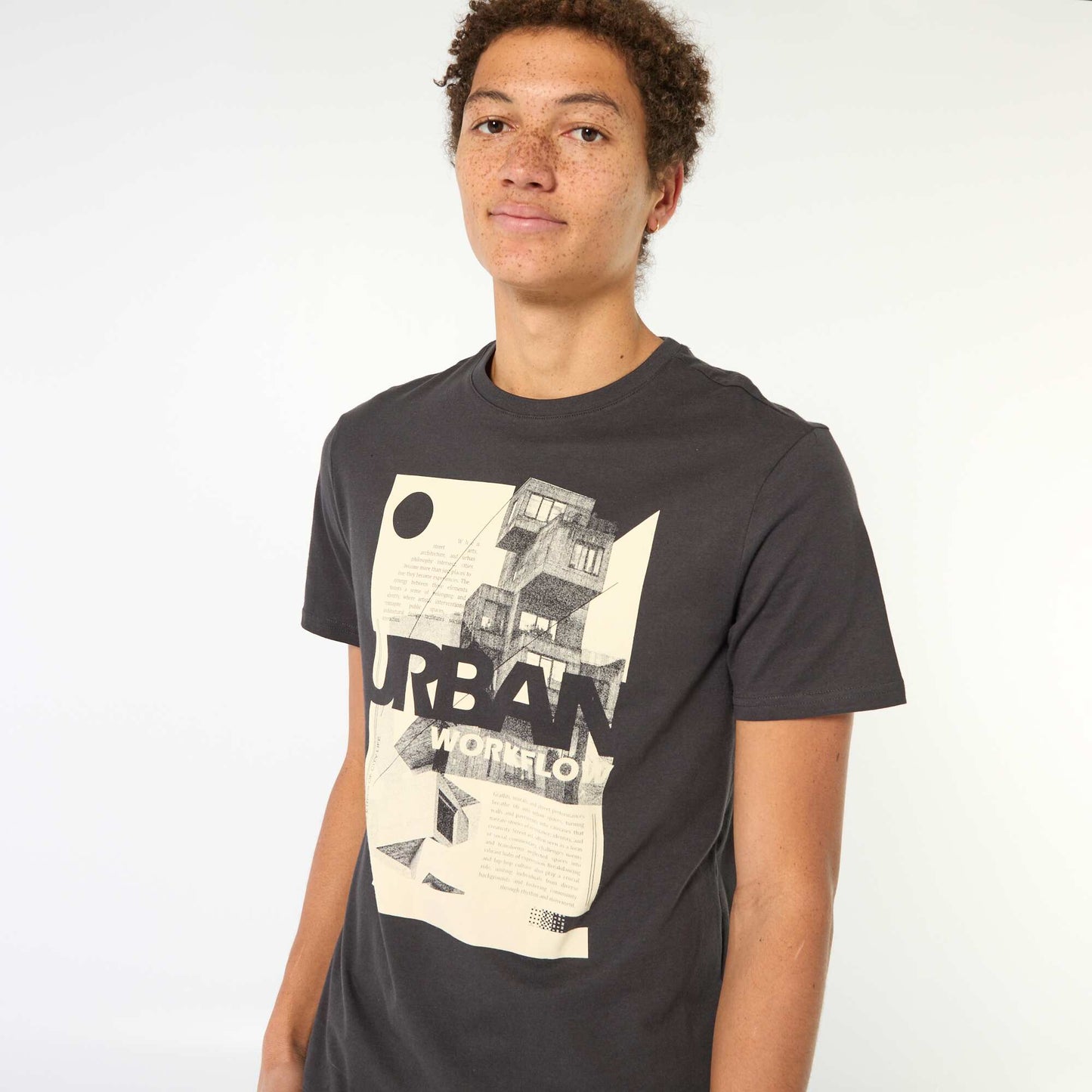 Printed Cotton Short-Sleeve T-Shirt BLACK