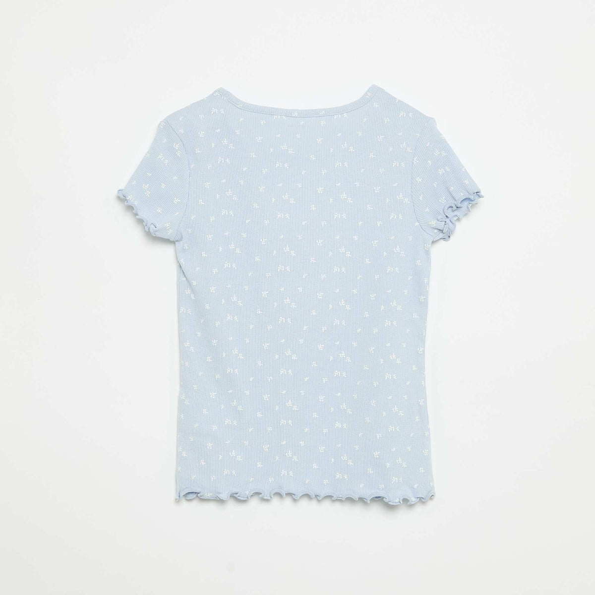 Cotton Ribbed Knit Pajama Top and Shorts Set BLUE