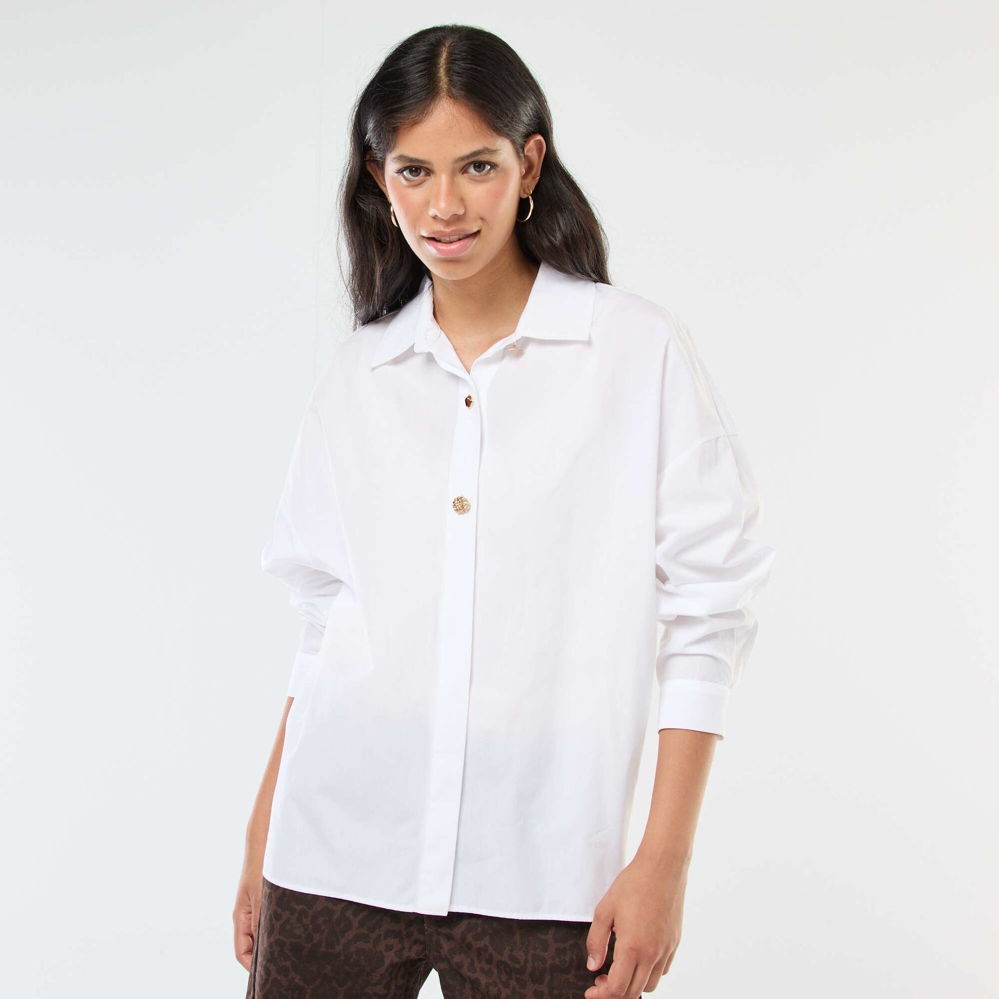 Oversized Shirt with Decorative Buttons WHITE