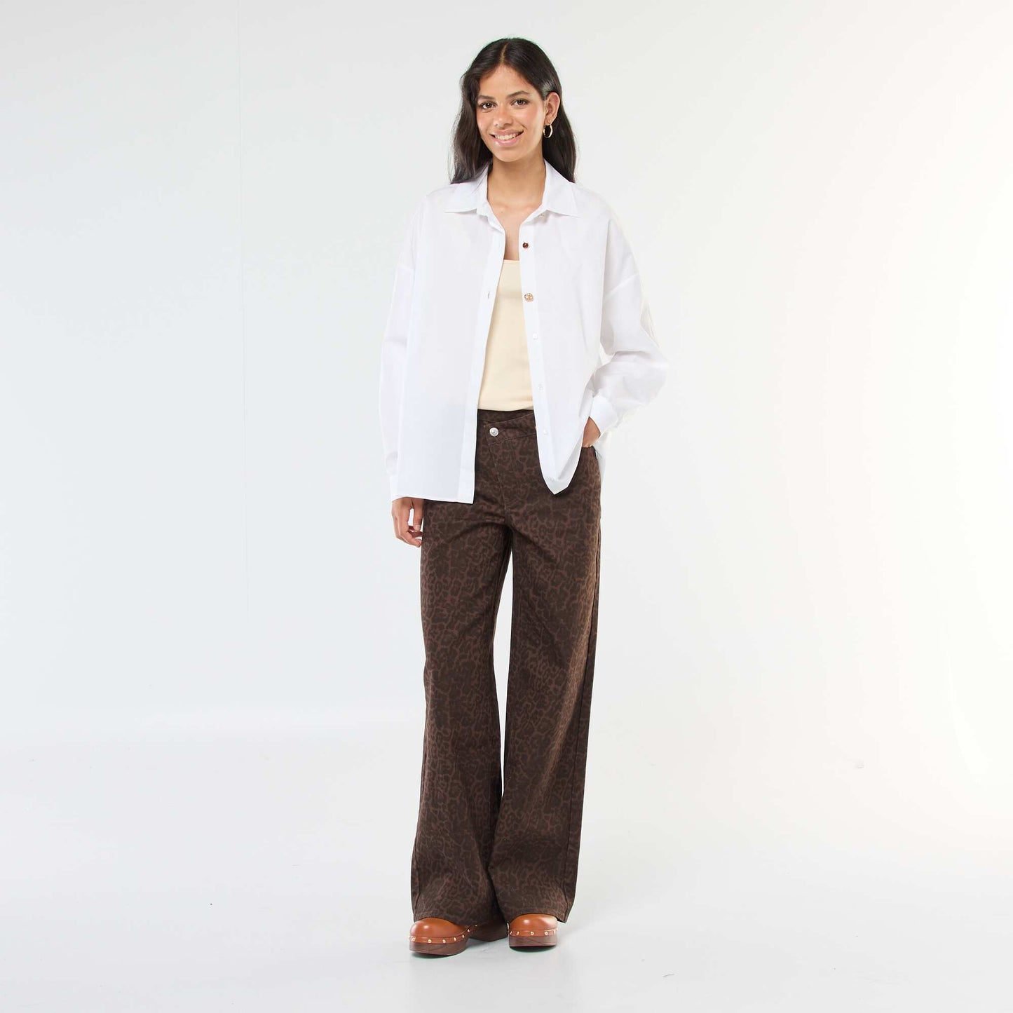 Oversized Shirt with Decorative Buttons WHITE