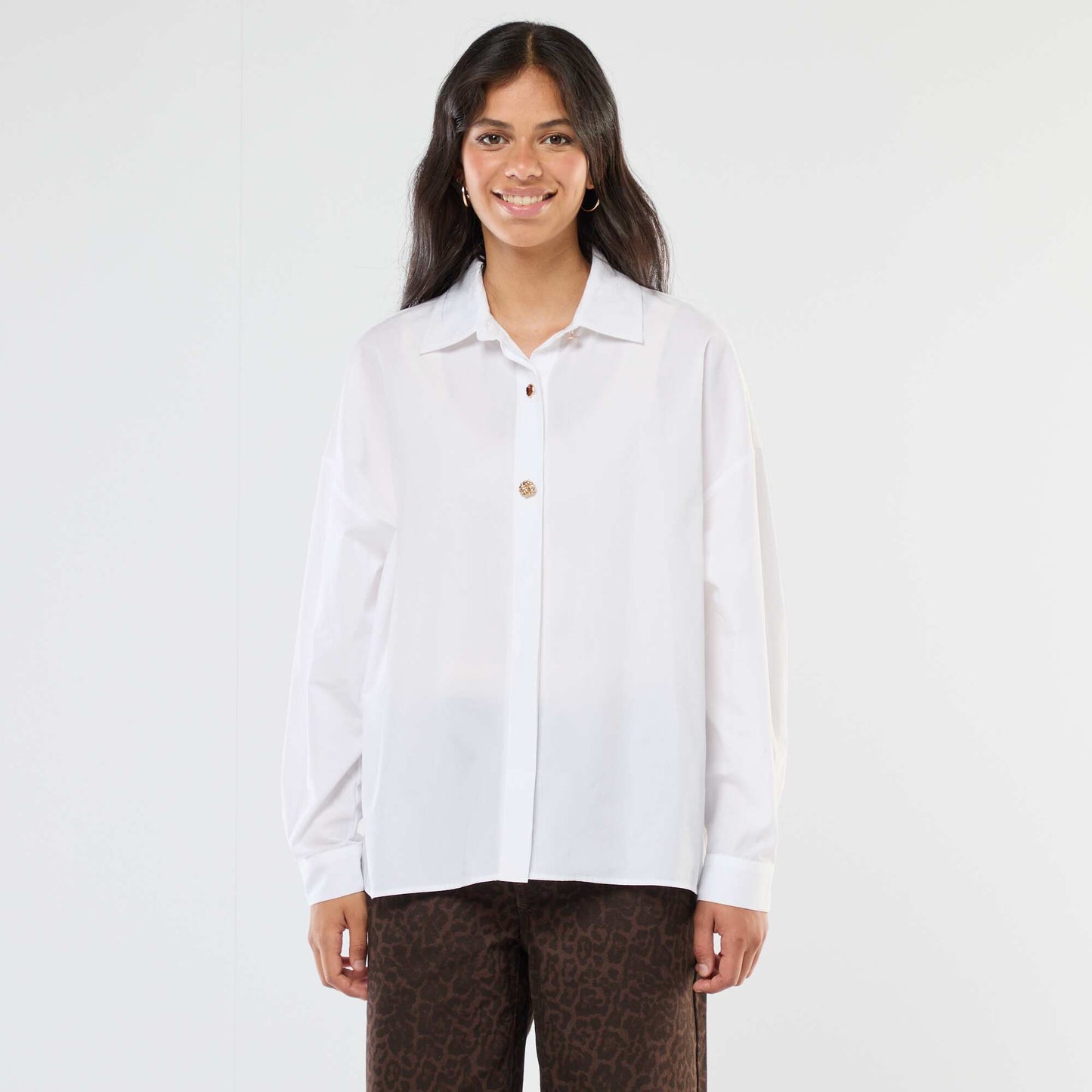 Oversized Shirt with Decorative Buttons WHITE