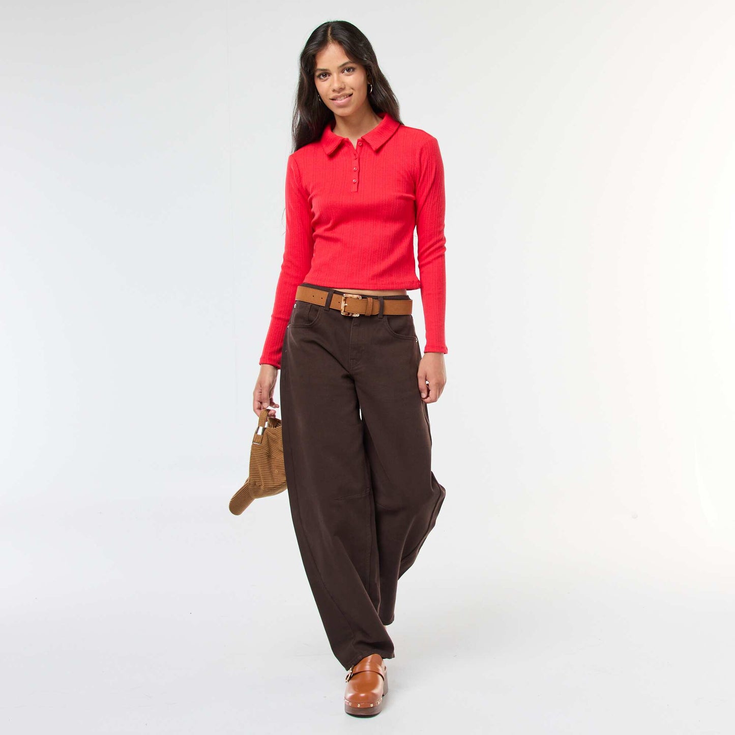Pointelle Knit Polo Shirt RED