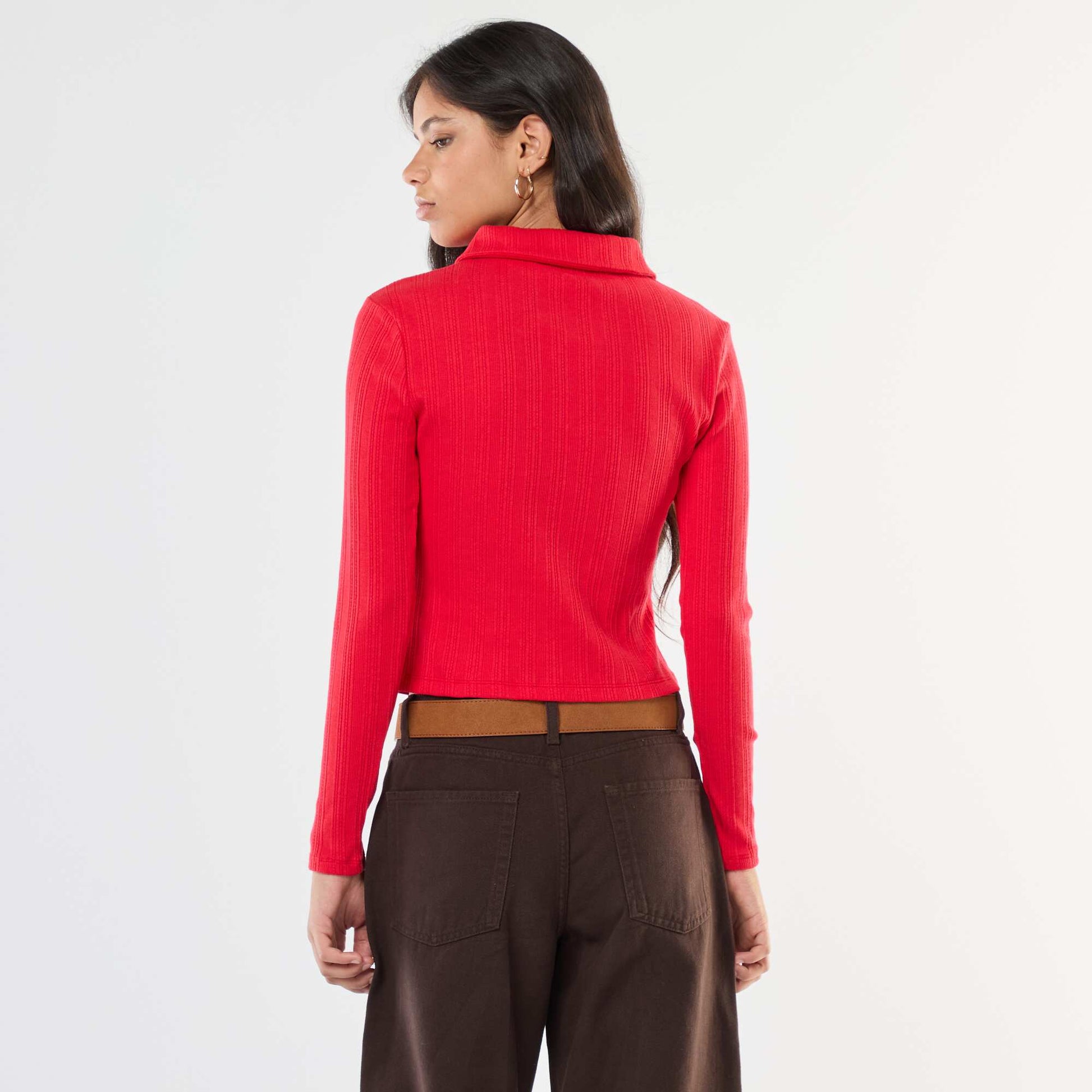 Pointelle Knit Polo Shirt RED