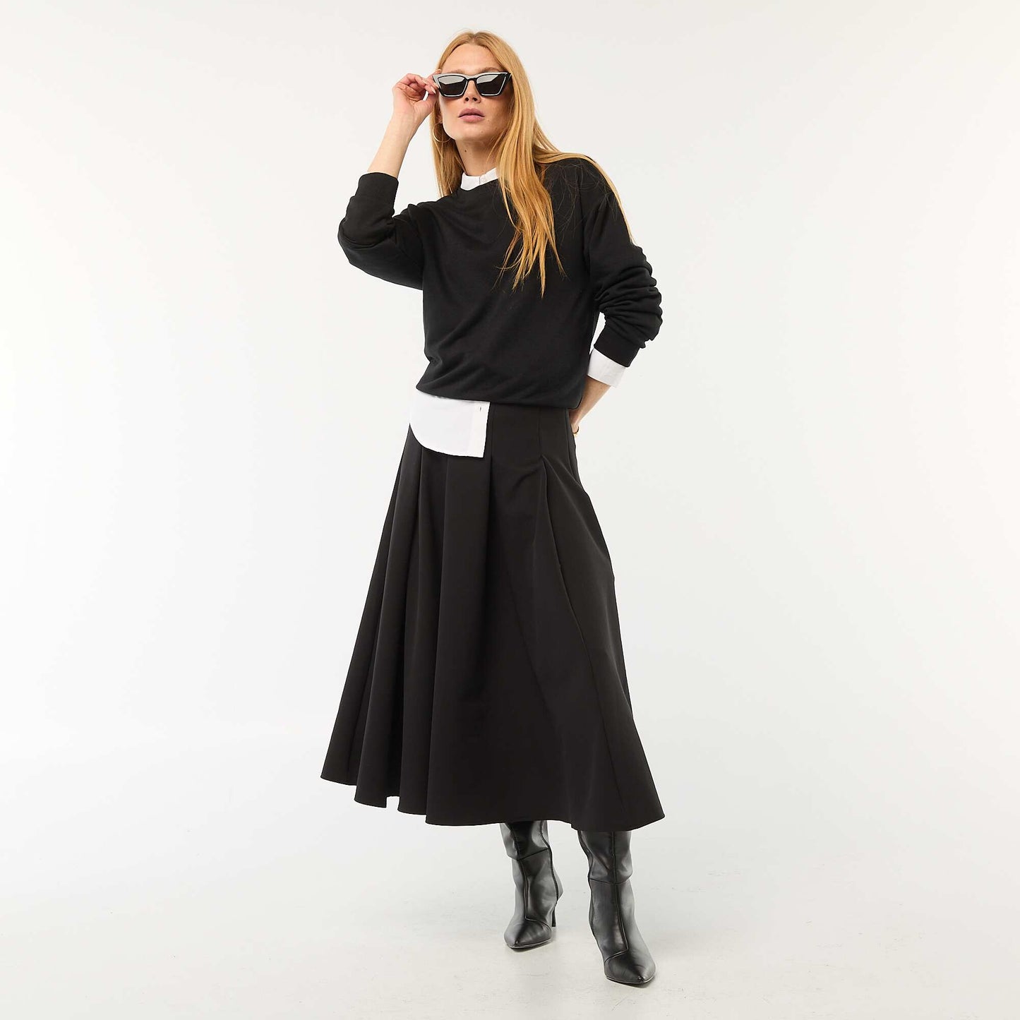 Plain French Terry Crew Neck Sweatshirt BLACK