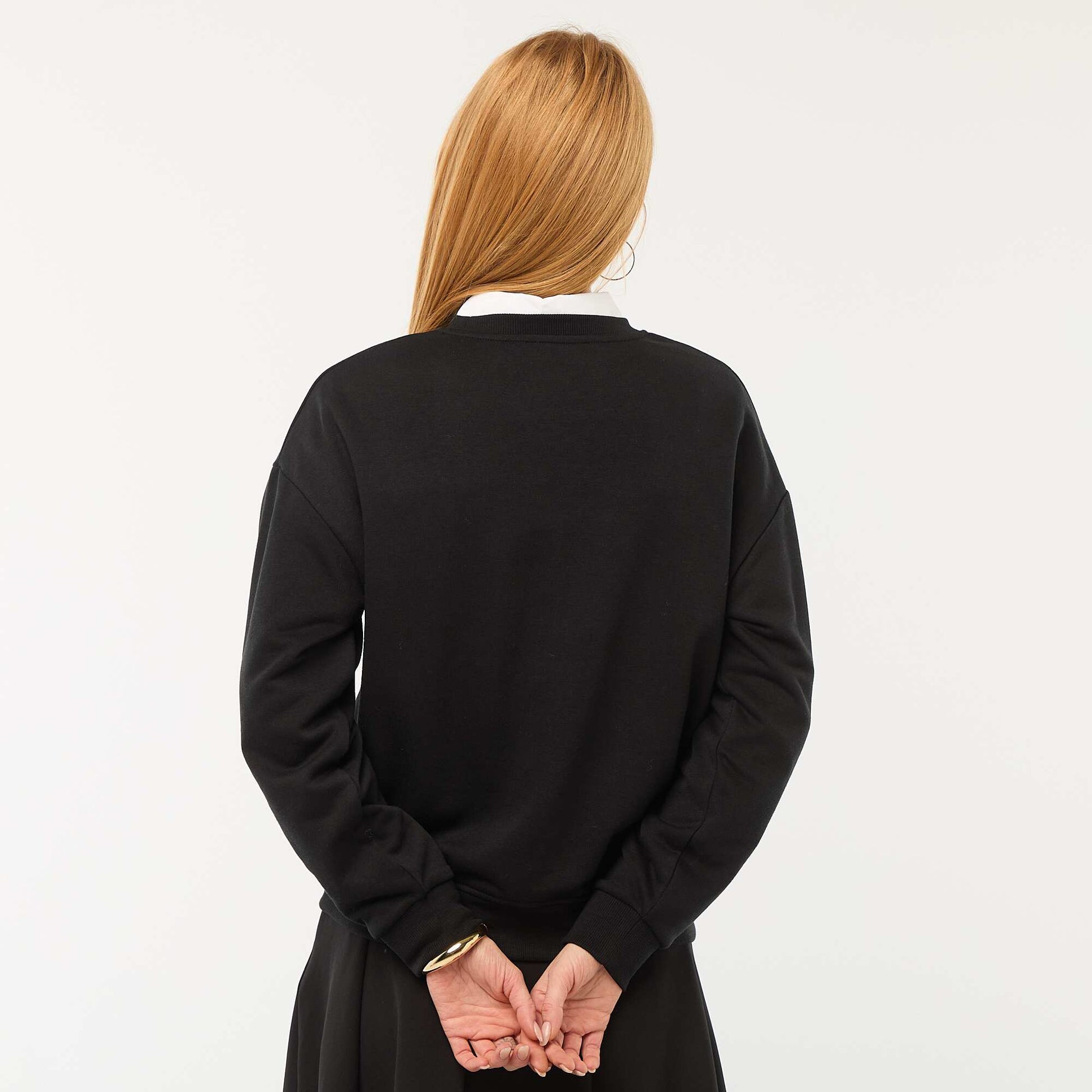 Plain French Terry Crew Neck Sweatshirt BLACK