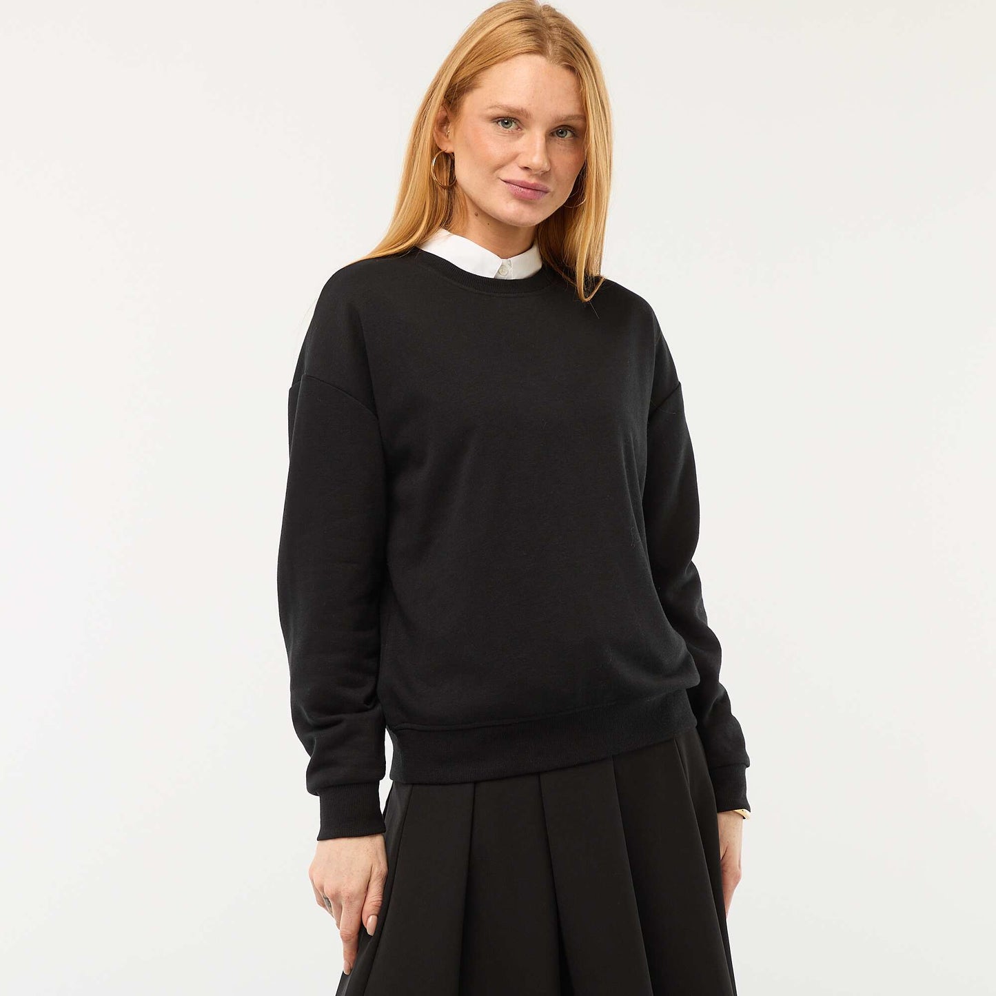 Plain French Terry Crew Neck Sweatshirt BLACK