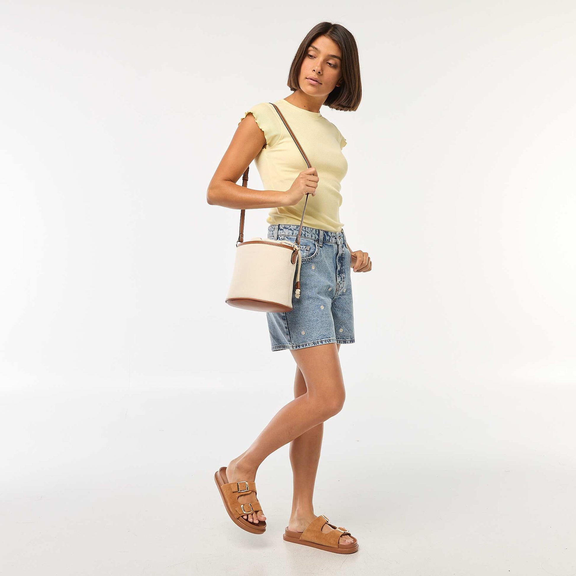 Ribbed T-shirt with flounced sleeves YELLOW