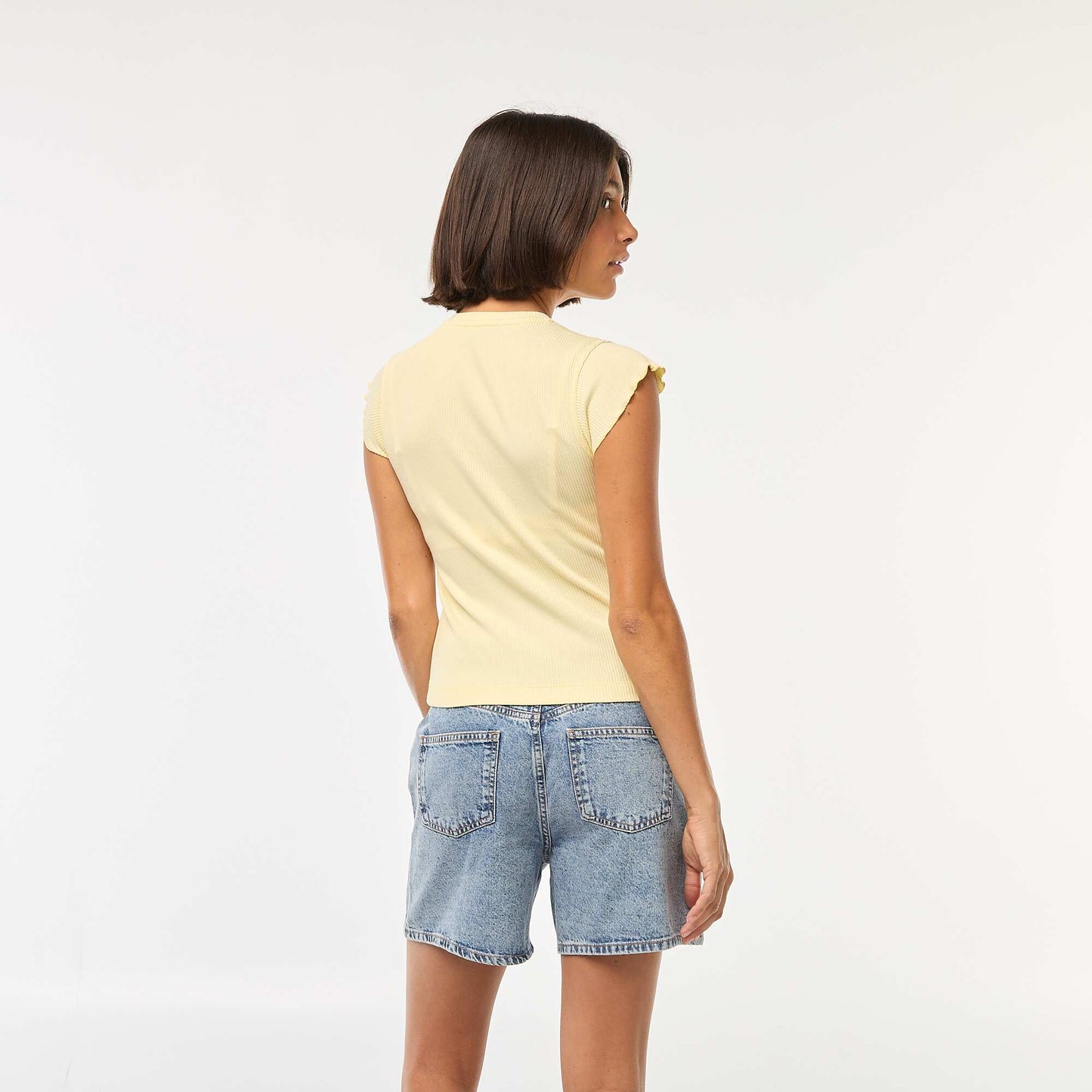 Ribbed T-shirt with flounced sleeves YELLOW