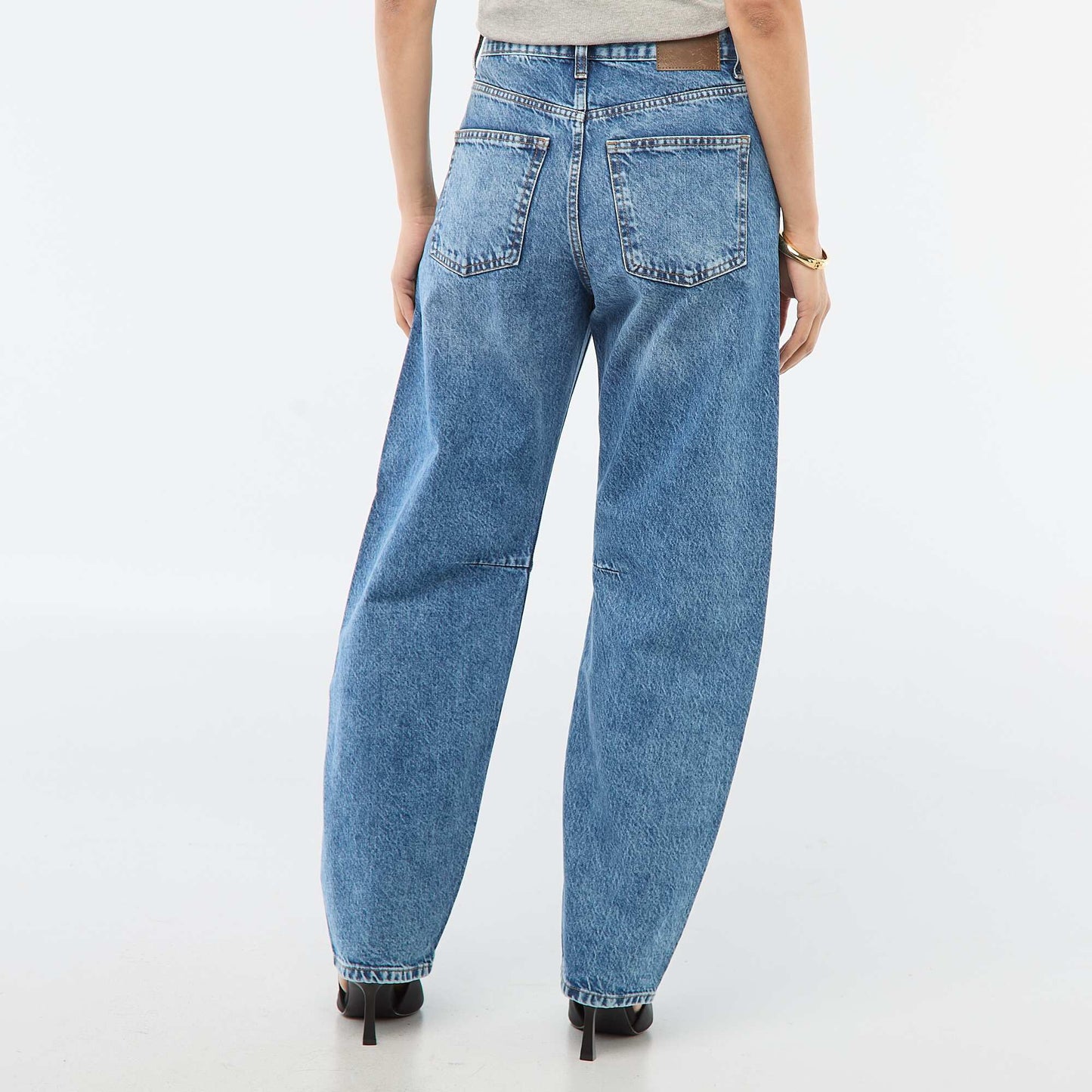 Cotton Denim Barrel Leg Trousers BLUE