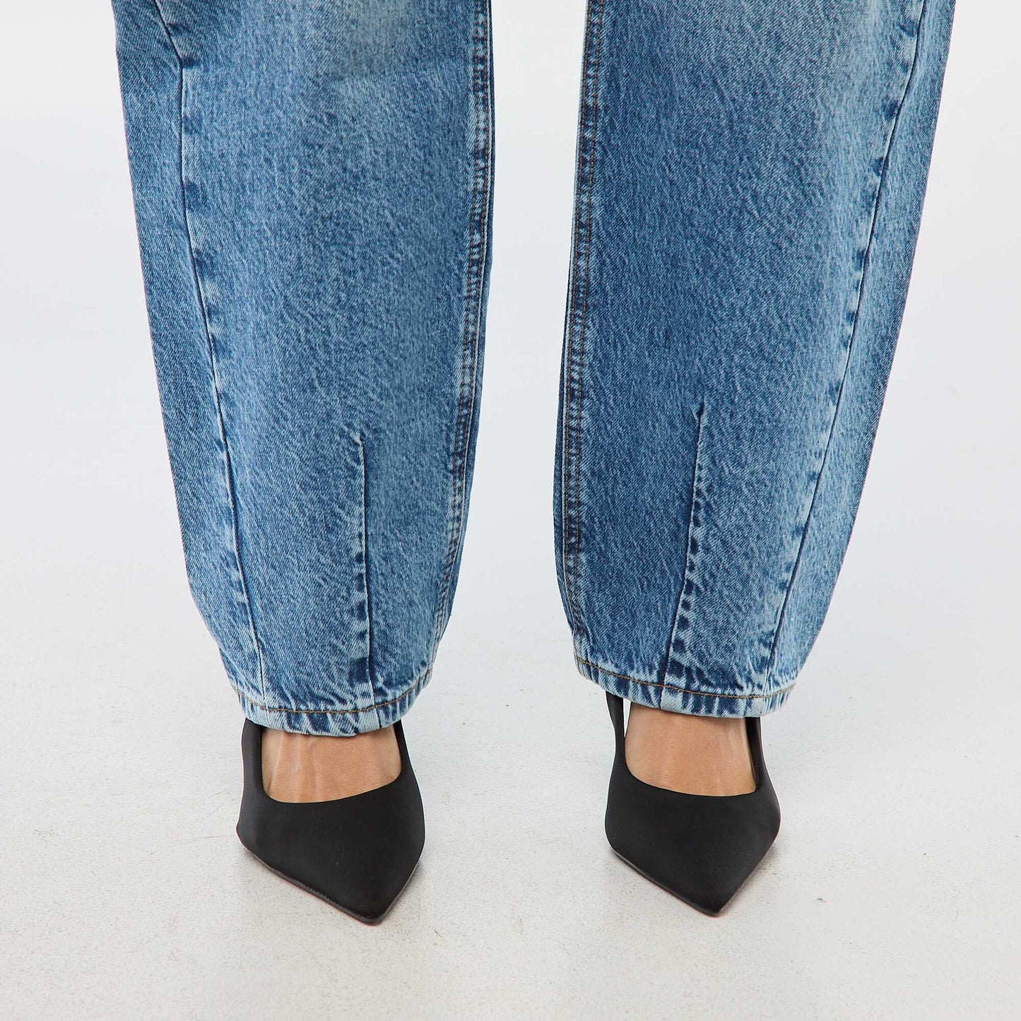 Cotton Denim Barrel Leg Trousers BLUE