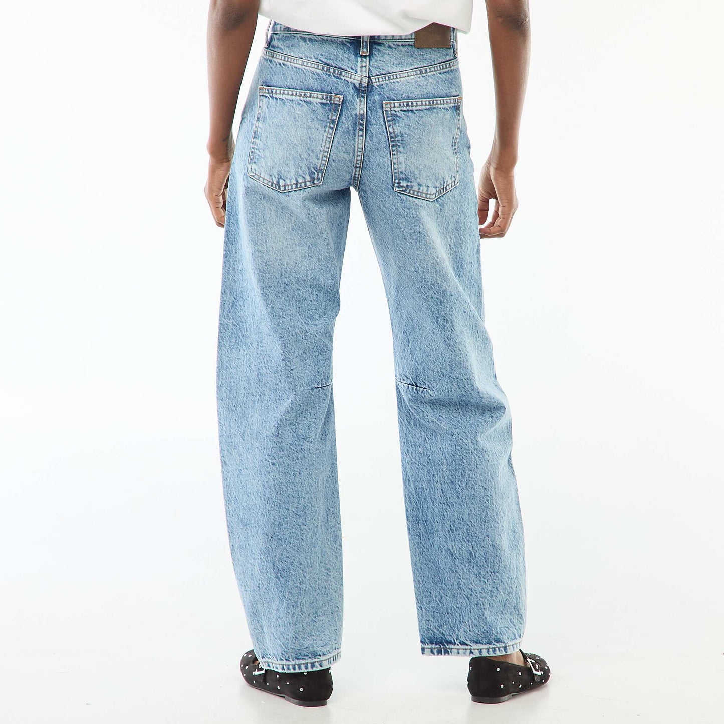 Cotton Denim Barrel Leg Pants BLUE