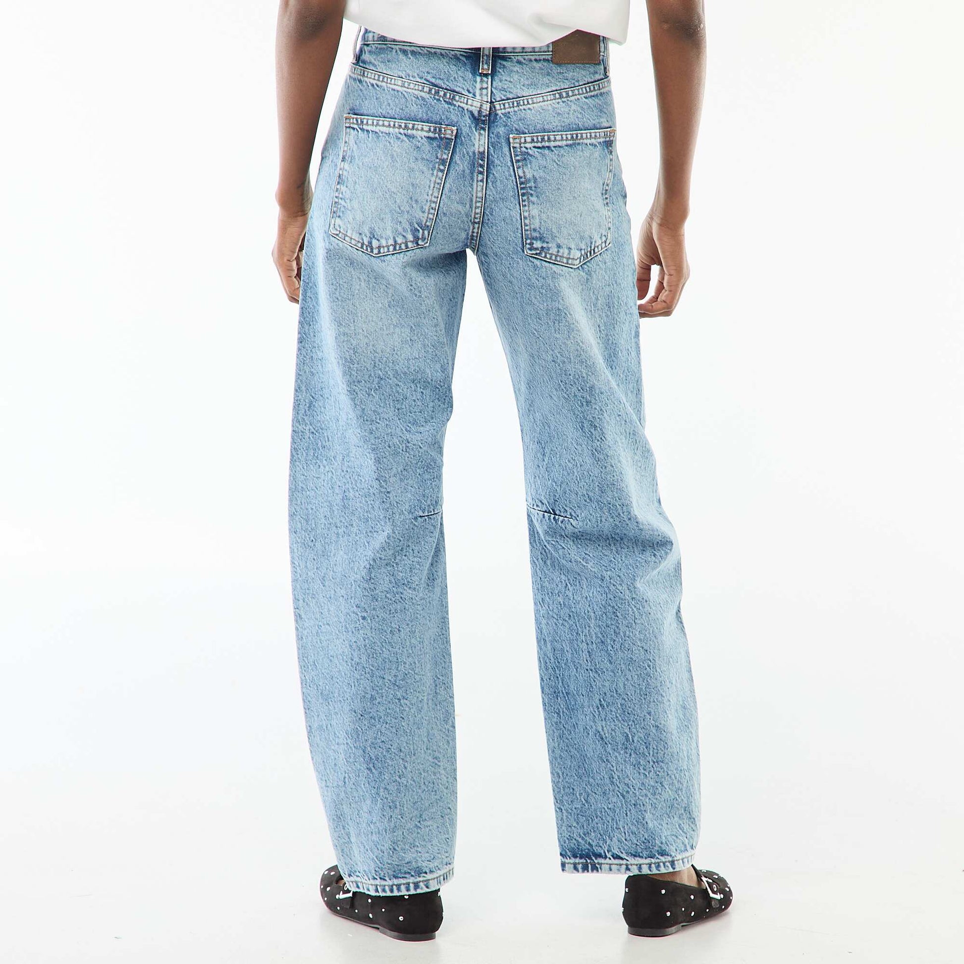 Cotton Denim Barrel Leg Pants BLUE