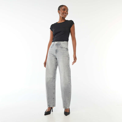 Cotton Denim Barrel Leg Trousers GREY