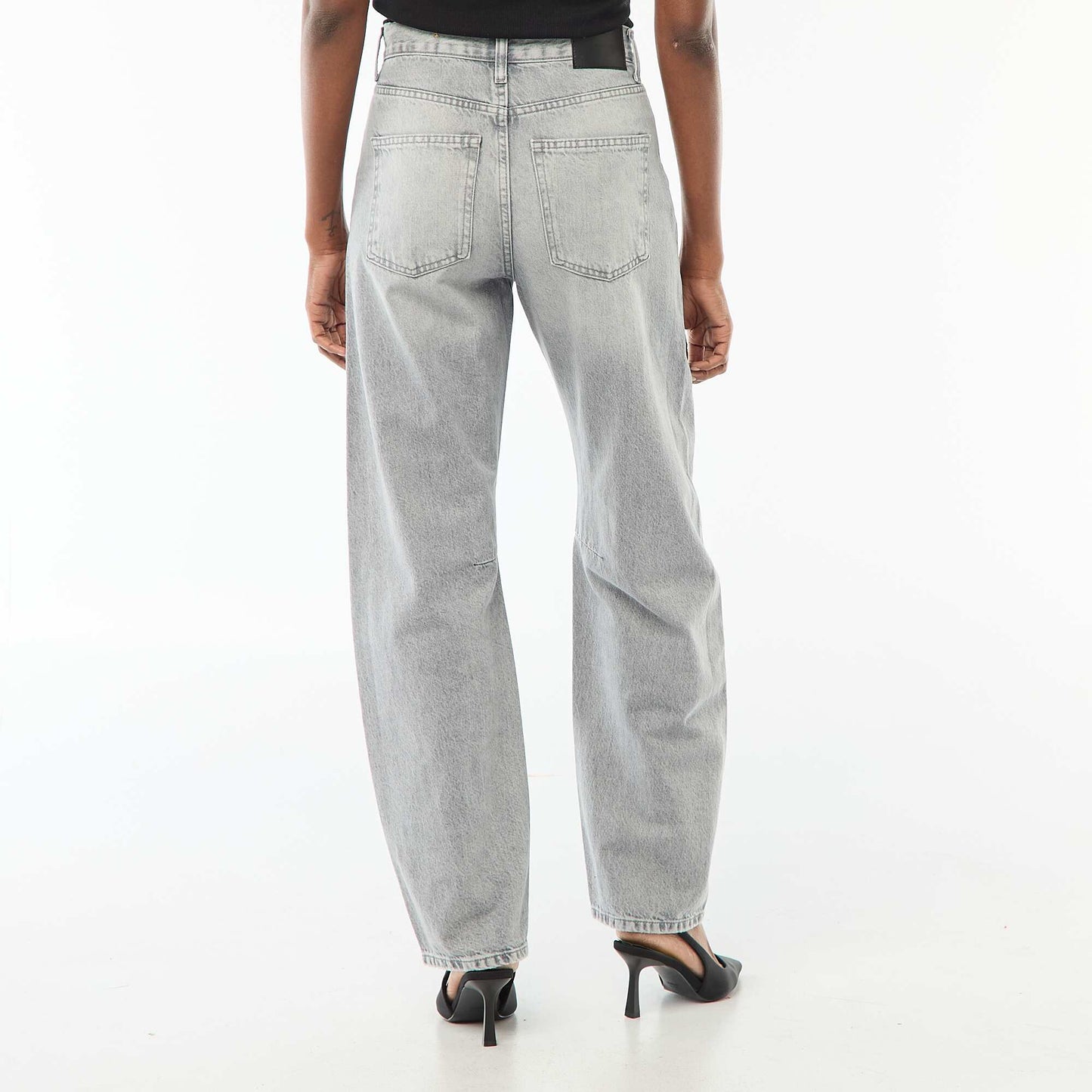 Cotton Denim Barrel Leg Trousers GREY