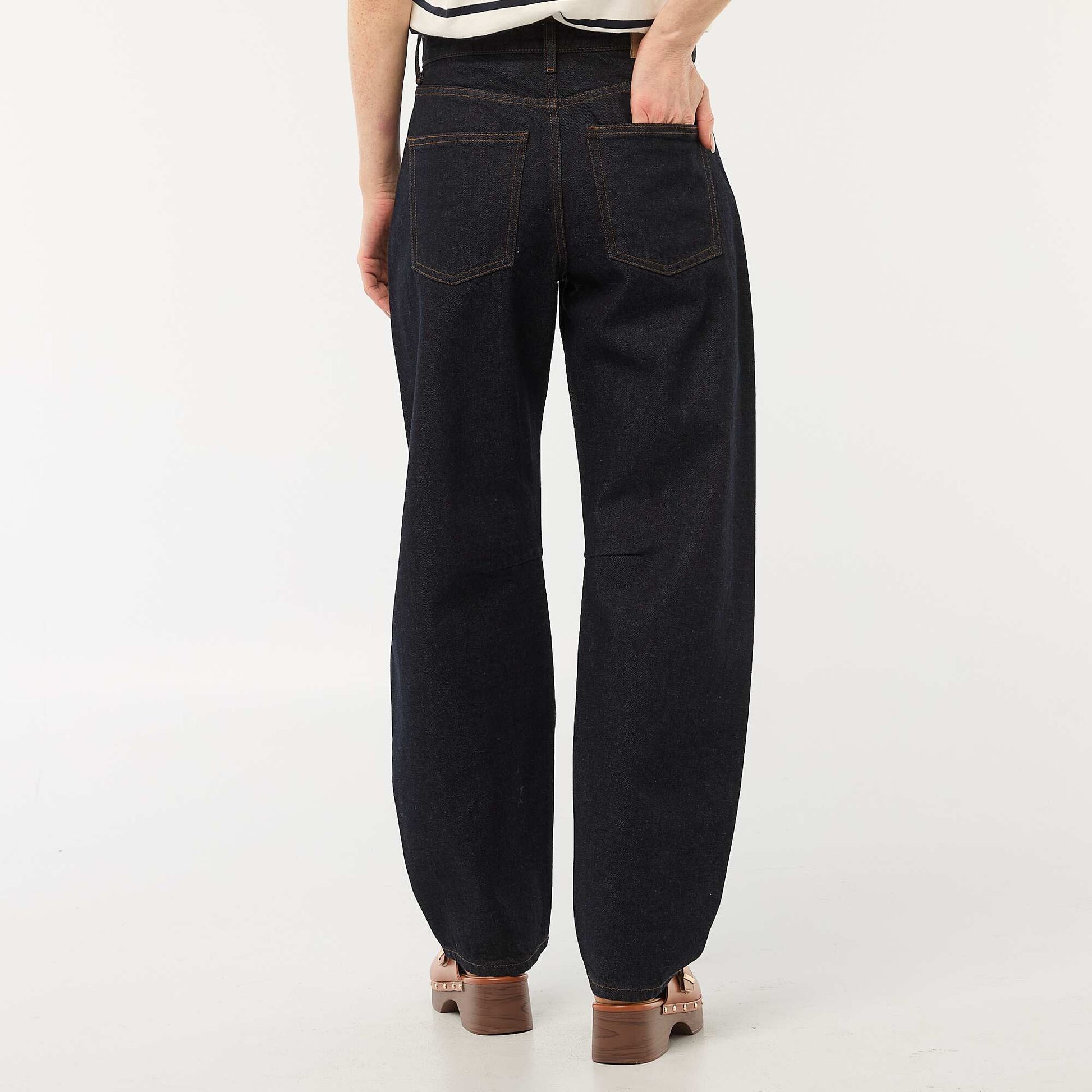 Cotton Denim Barrel Leg Pants BLUE